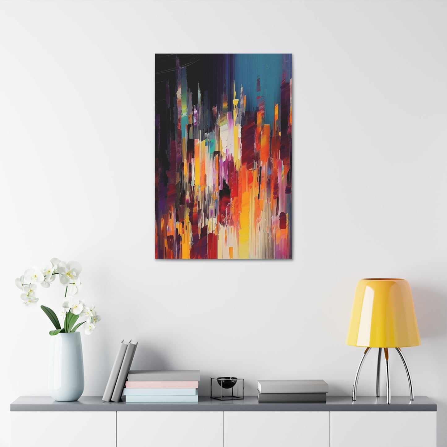 Rainbow Pixel Drip Abstract Painting Print.  Ai digital oil painting print meant to resemble a cross between abstract style and pixel art.