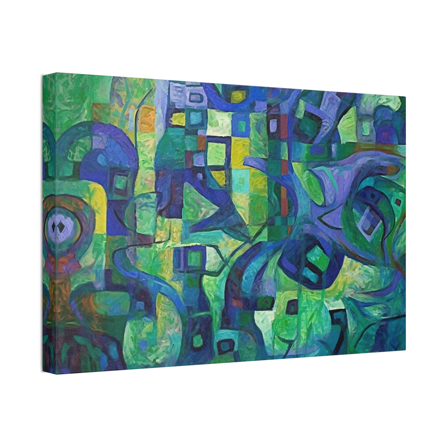 The Octopus Ai Generated Abstract Painting Style Wall Art. Brightly colored piece. Will brighten up any dull room. Green and purple dominate