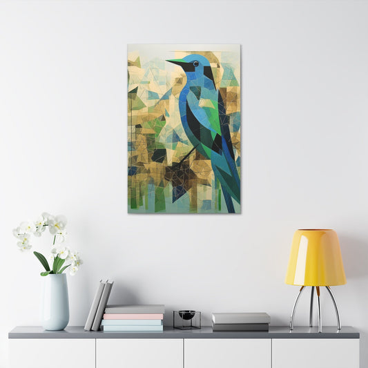 Unique College Dorm or New Apartment Wall Art | Abstract Mosaic style print of a Blue and Green Bird. Ai generated digital painting.