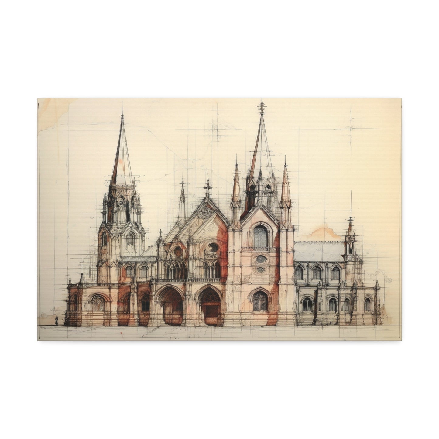 Architectural Drawing of a Church no.2 on weathered canvas | Ai Wall Art for Personal room or Office
