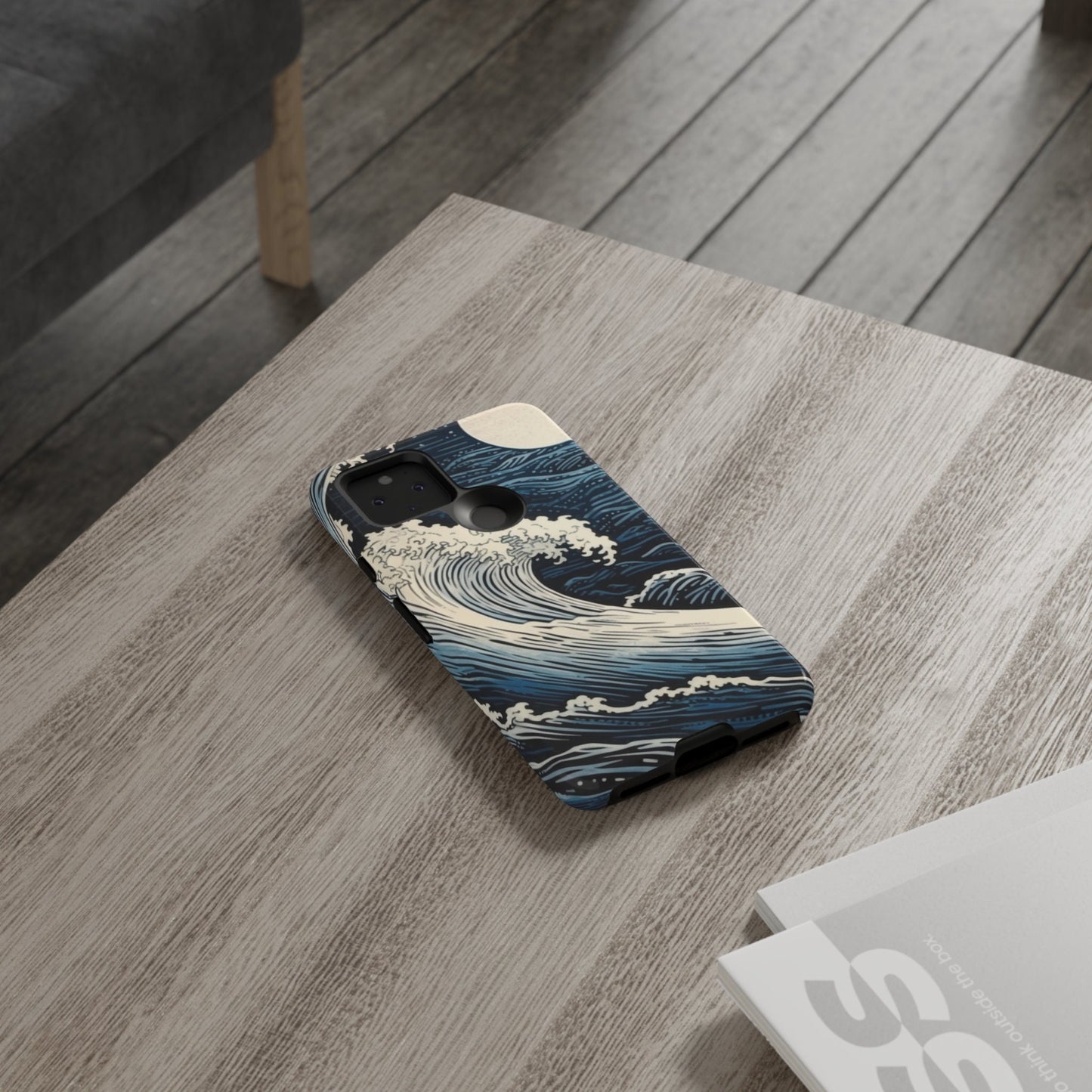 Blue wave Etching Print. Samsung and Google phone Tough Case | Ai Art