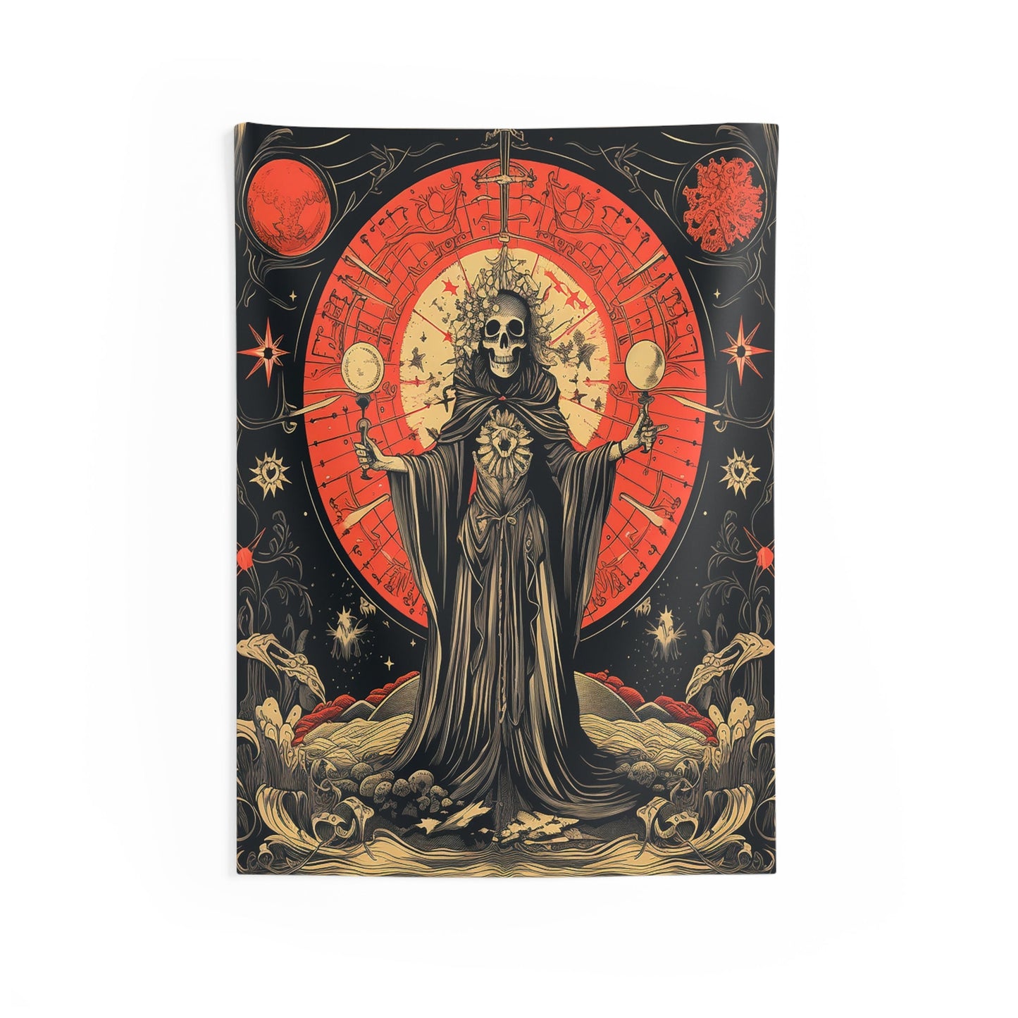 Trippy Tarot Card Style Indoor Wall Tapestries for all your Smoker Friends. Unique AI Art designs for your dorm or chillout rooms.