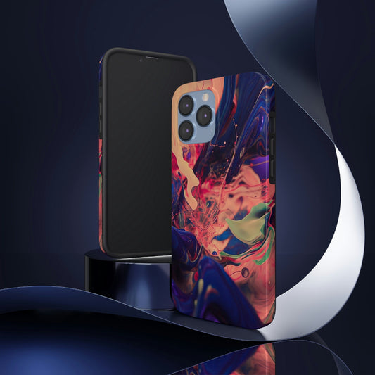 Purple, Peach, Pink, and Black Paint Splash iPhone Tough Case | AI Generated Art