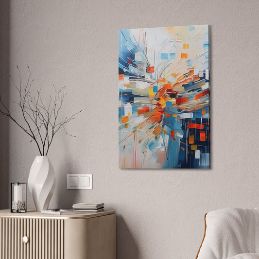 Unique wall art for college apartments or new homes | Abstract Textured Painting Print of White Noise with Red, Blue, and Orange  | Ai Art