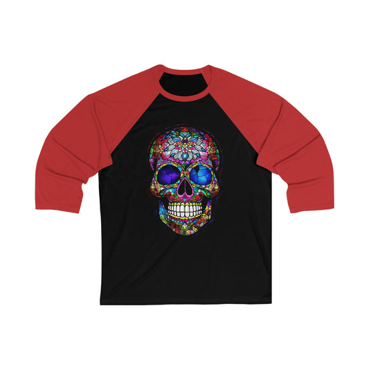 Coolest shirt ever. Unique Baseball Tee With a Stained Glass Mexican Sugar Skull Design. You want a shirt no one else will have? It's here!