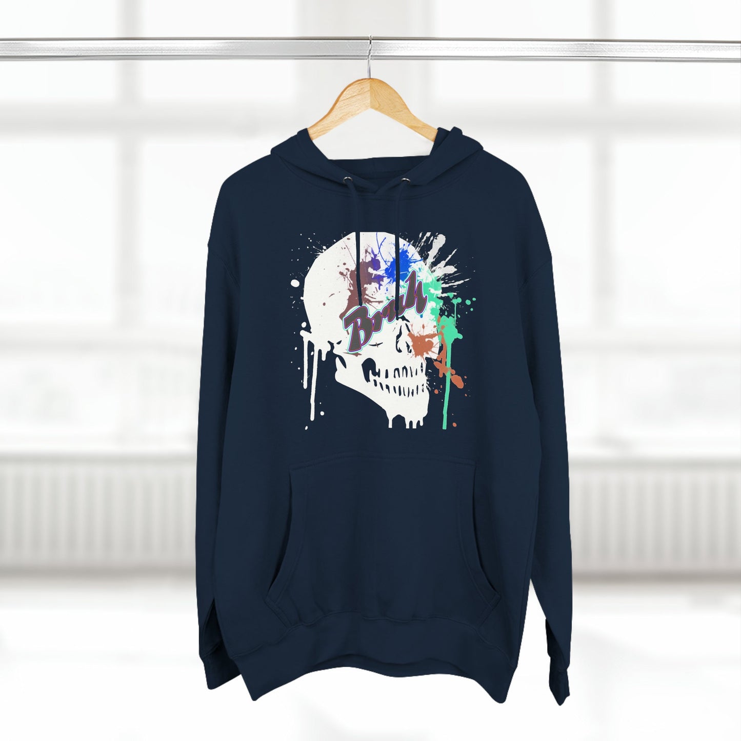 Strange and Unique sweatshirt that will have everyone talking. Bruh Skull with graffiti splash. Unisex Premium Pullover Hoodie.