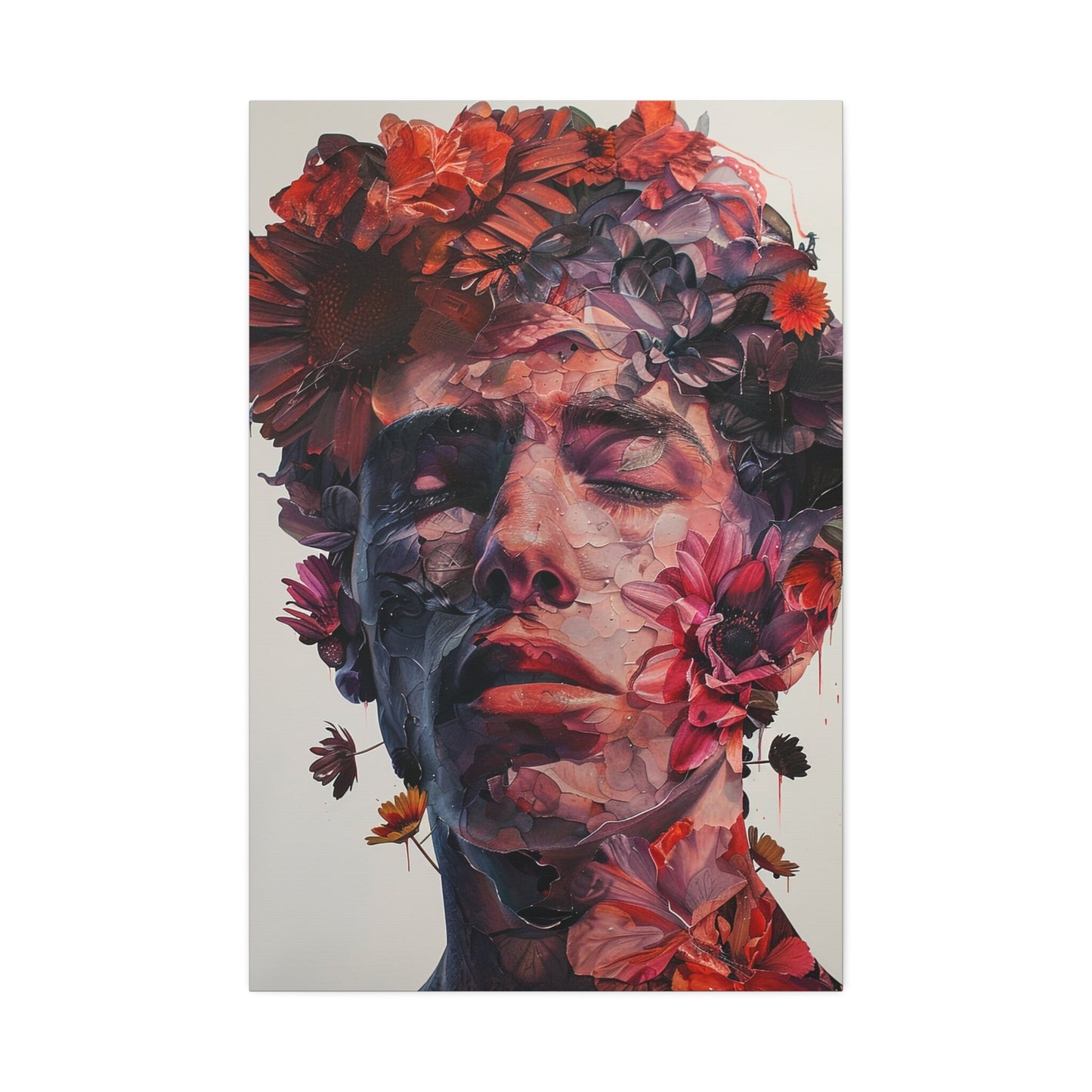 Oil Painted Flower Boy. Unique Wall Art for your Home, Apartment, Dorm Room. Folk Art Inspired Home Decor. Collage Style.Thought Provoking.