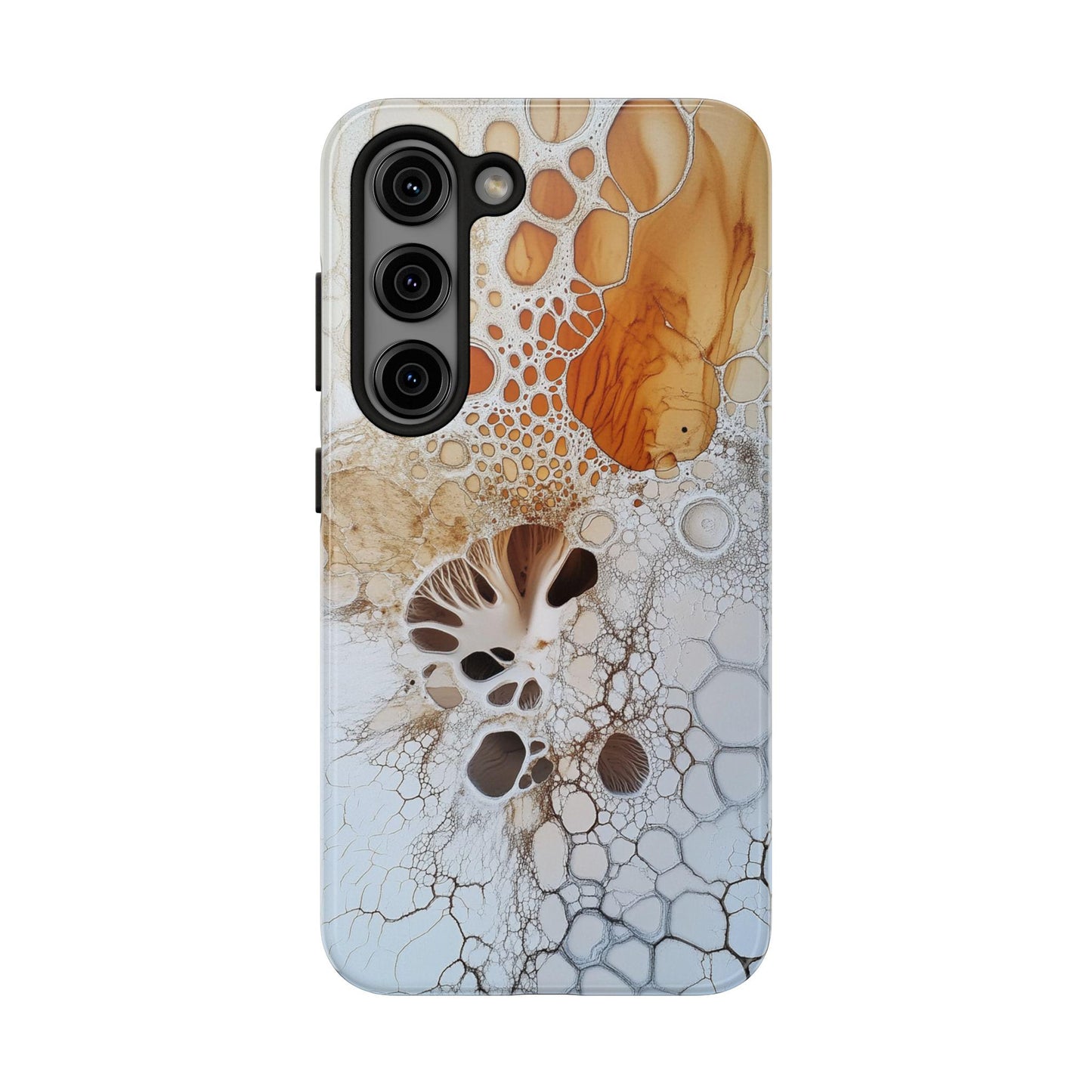 Abstract Fungal Inspired Phone Cases, Tough Samsung iPhone Cover, White Orange Brown Art Design