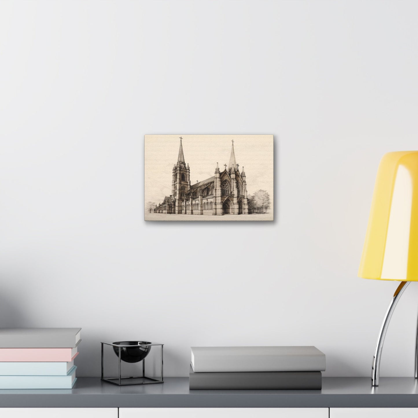 Architectural Drawing of a Church no.3 on weathered canvas | Ai Wall Art for Personal room or Office