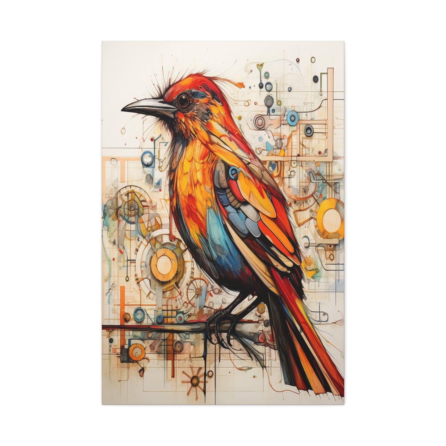 Unique College Dorm or New Apartment Wall Art | Abstract print of a Red, Orange, and Teal Bird. Ai generated digital painting.