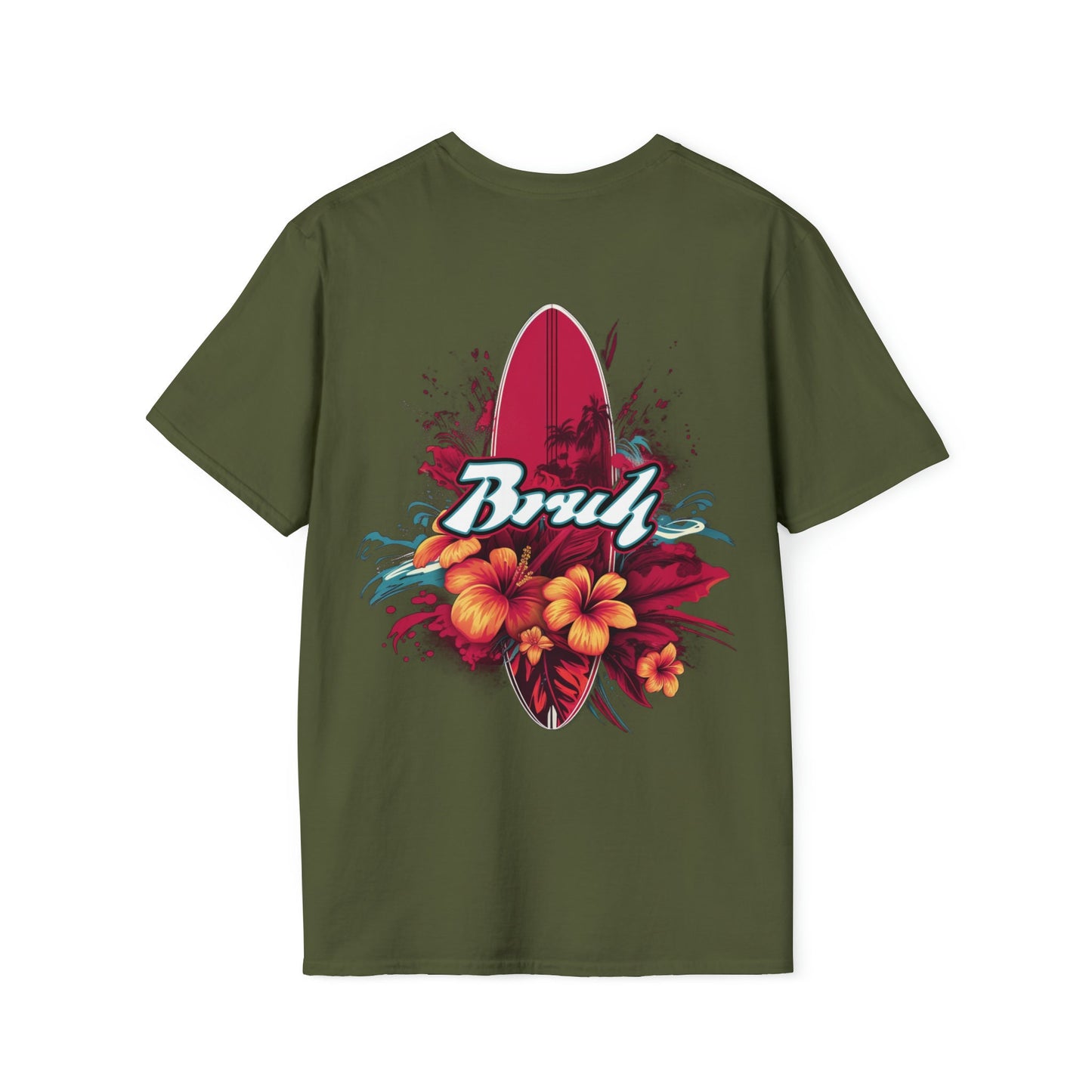 T-shirt no one else has. Cool Bruh Surf Shirt for the unique dresser. Bruh on the front and surf board art on the back.