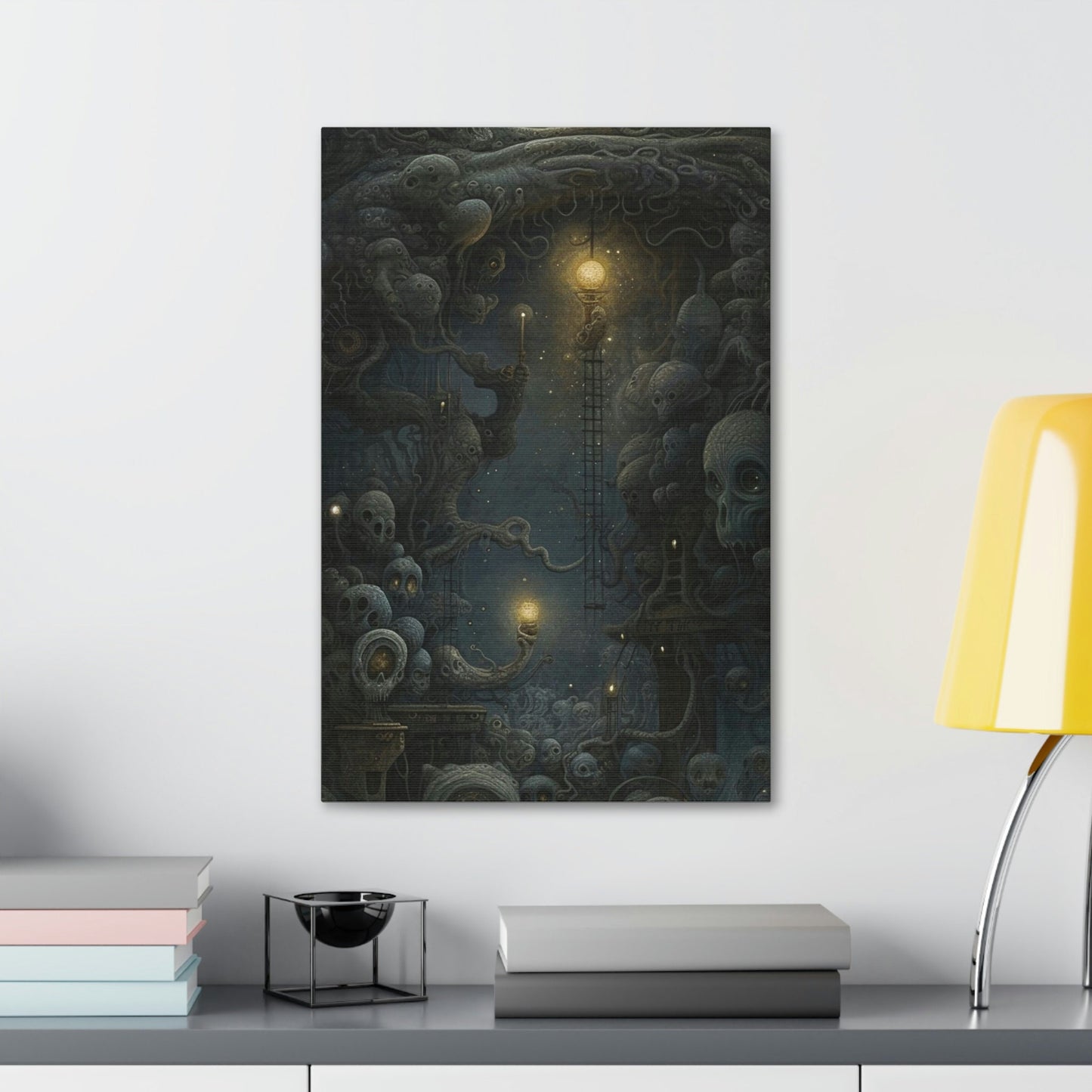 Unique wall art for college apartments or new homes | Surreal AI-Art Print: Starry Night Inspired with H.R. Giger, Szukalski, and Beksinski
