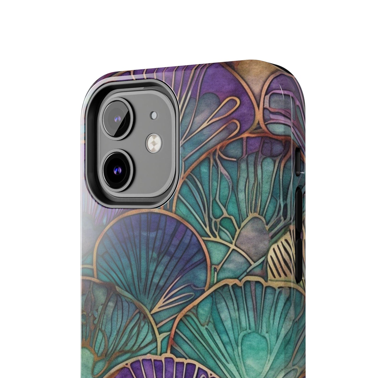 Ai Generated Art. Teal, Purple and Gold Stained Glass Shells : Tough Samsung Galaxy or iPhone Case