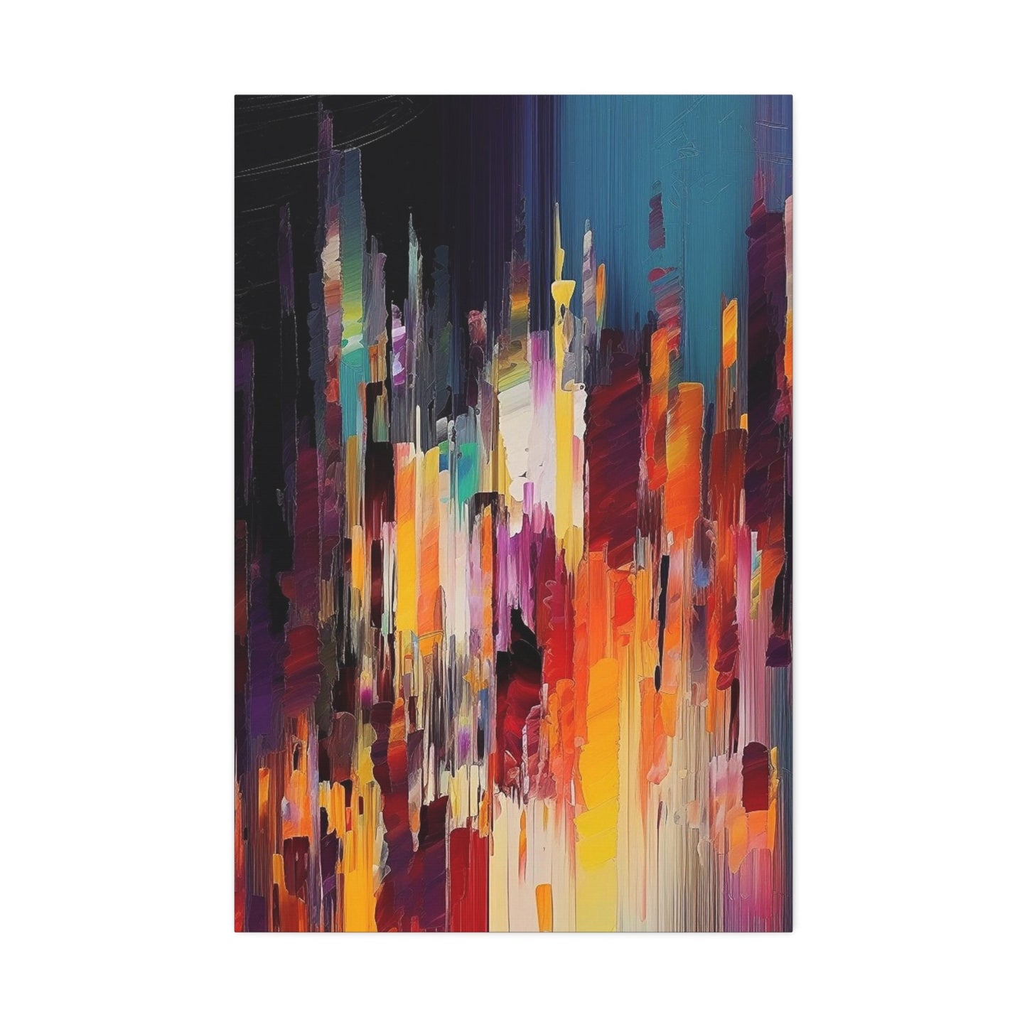 Rainbow Pixel Drip Abstract Painting Print. Ai digital oil painting print meant to resemble a cross between abstract style and pixel art.