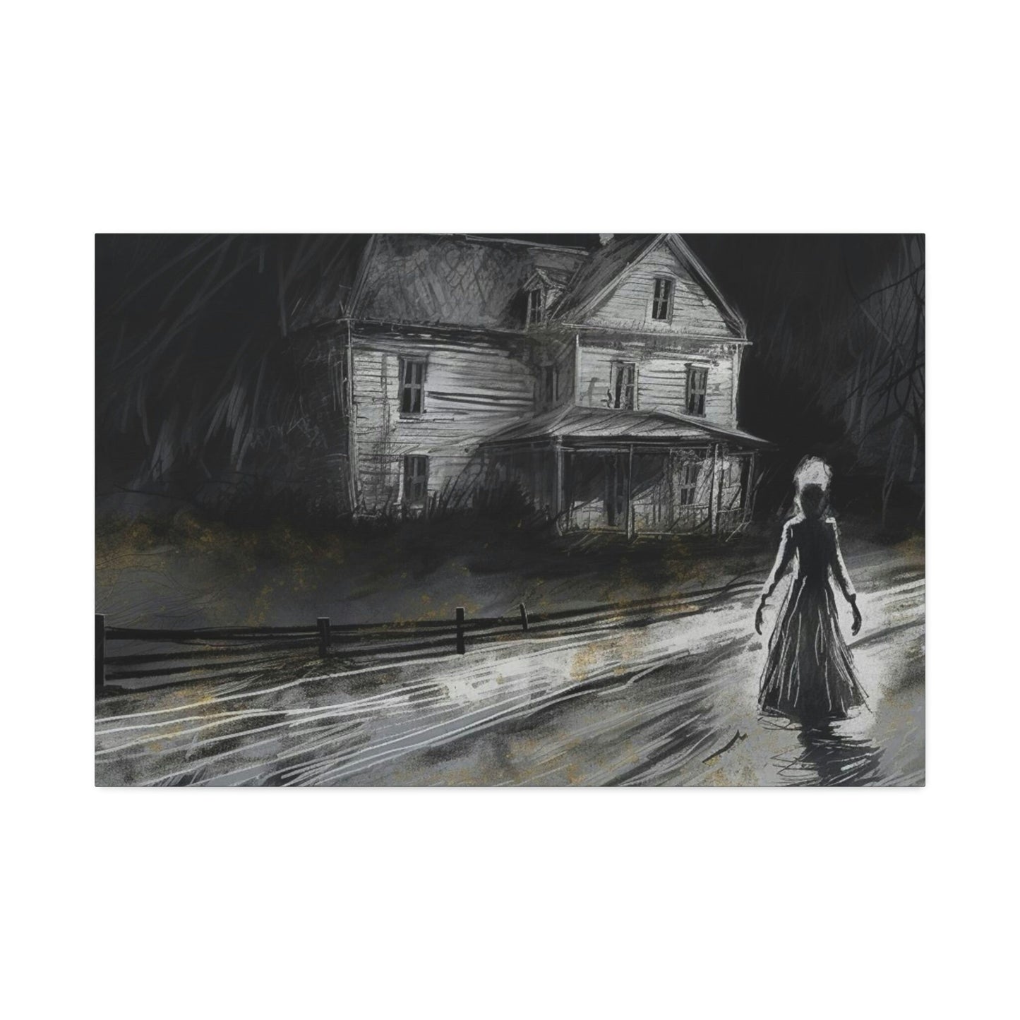 Haunting Charcoal and Pastel Sketch of a Slender Dark Woman on a Lonely Path | Ai Art