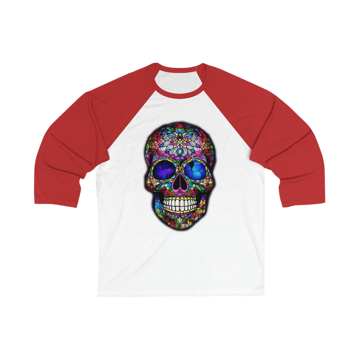 Coolest shirt ever. Unique Baseball Tee With a Stained Glass Mexican Sugar Skull Design. You want a shirt no one else will have? It's here!