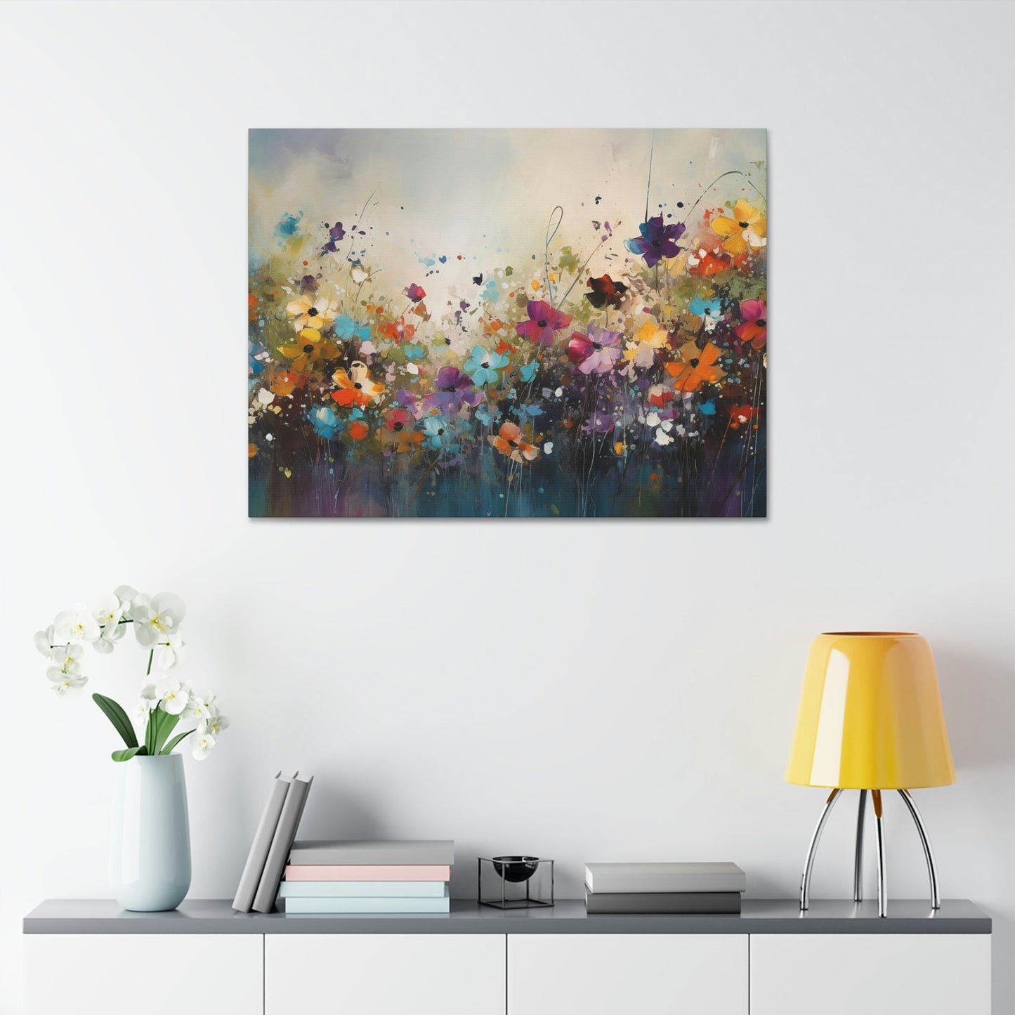 Wildflowers in a meadow. Ai Generated, brightly colored Impressionist style painting Print with dripping paint effects