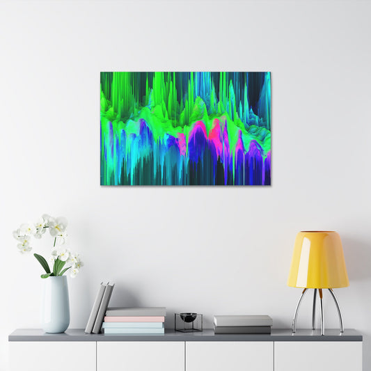 Unique College Dorm, Home or Apartment Wall Art | Green, Teal, Purple, and Pink Neon Pixel Drift Art. Ai generated.