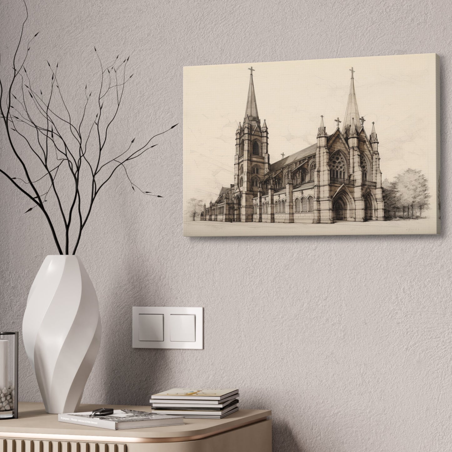 Architectural Drawing of a Church no.3 on weathered canvas | Ai Wall Art for Personal room or Office