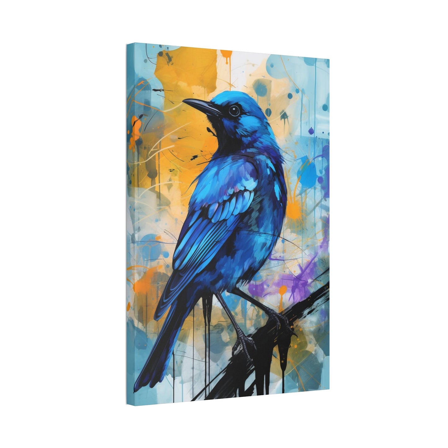 Canvas Stretched Wall Art, Blue Bird on Colorful Abstract Background, Art Print, Home Decor, Gallery Wrapped Canvas, Bird Lover Gift