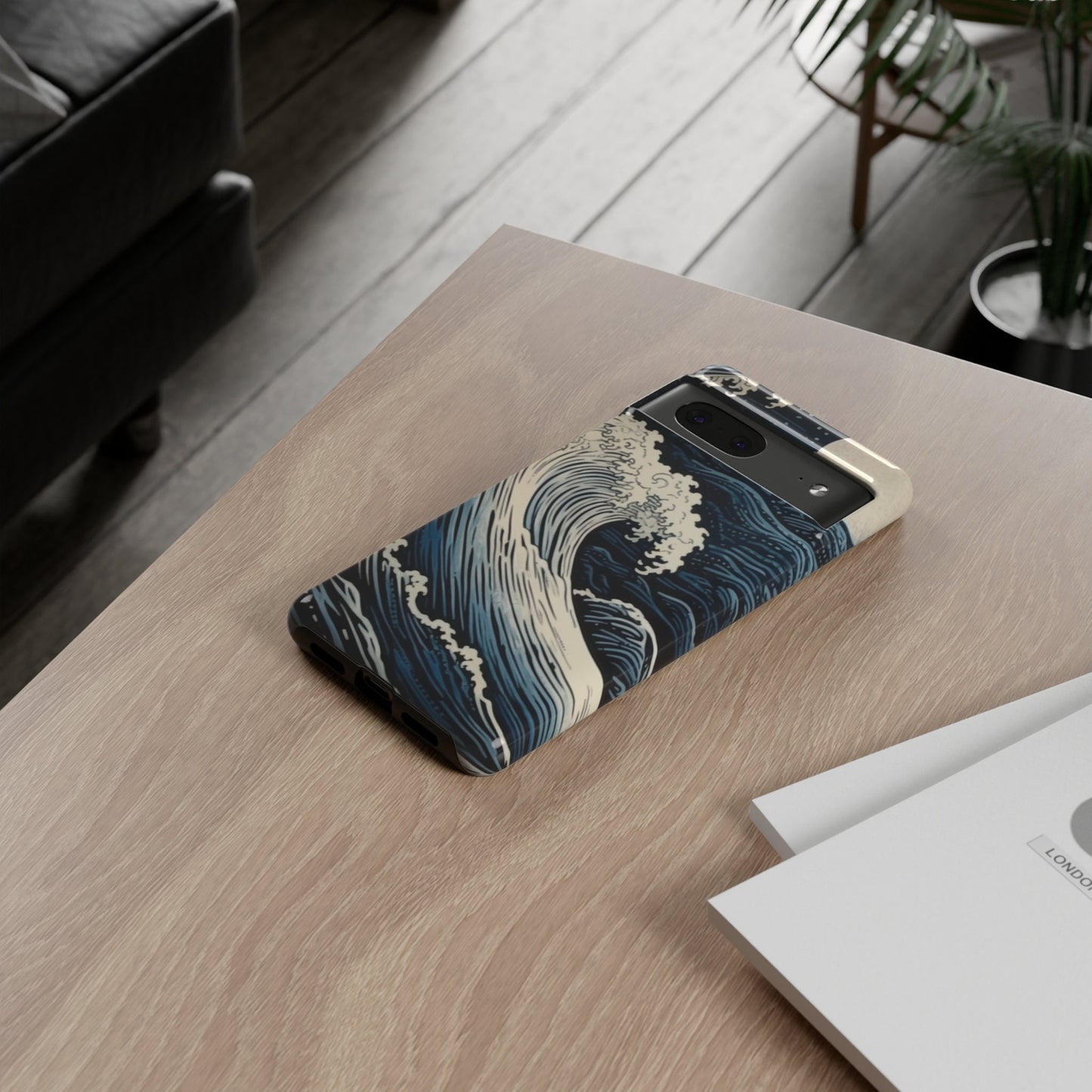 Blue wave Etching Print. Samsung and Google phone Tough Case | Ai Art