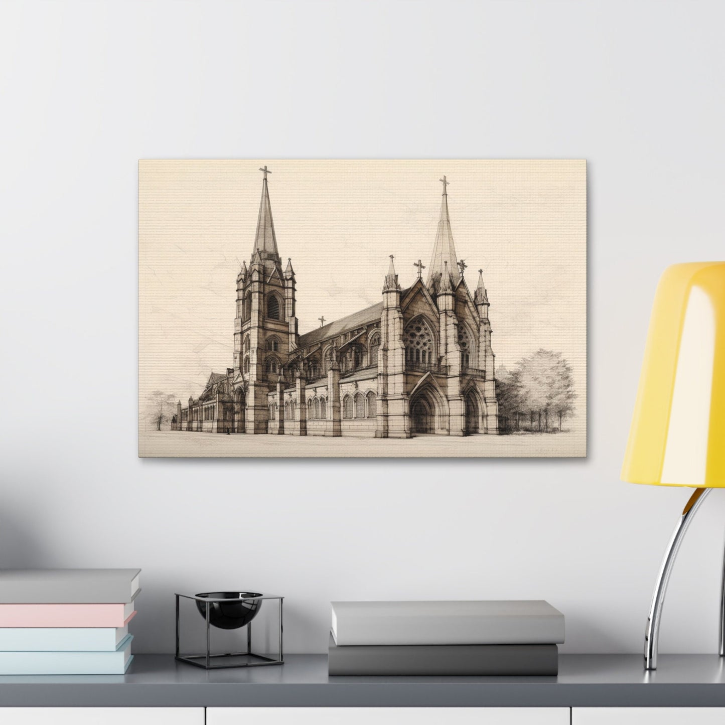 Architectural Drawing of a Church no.3 on weathered canvas | Ai Wall Art for Personal room or Office