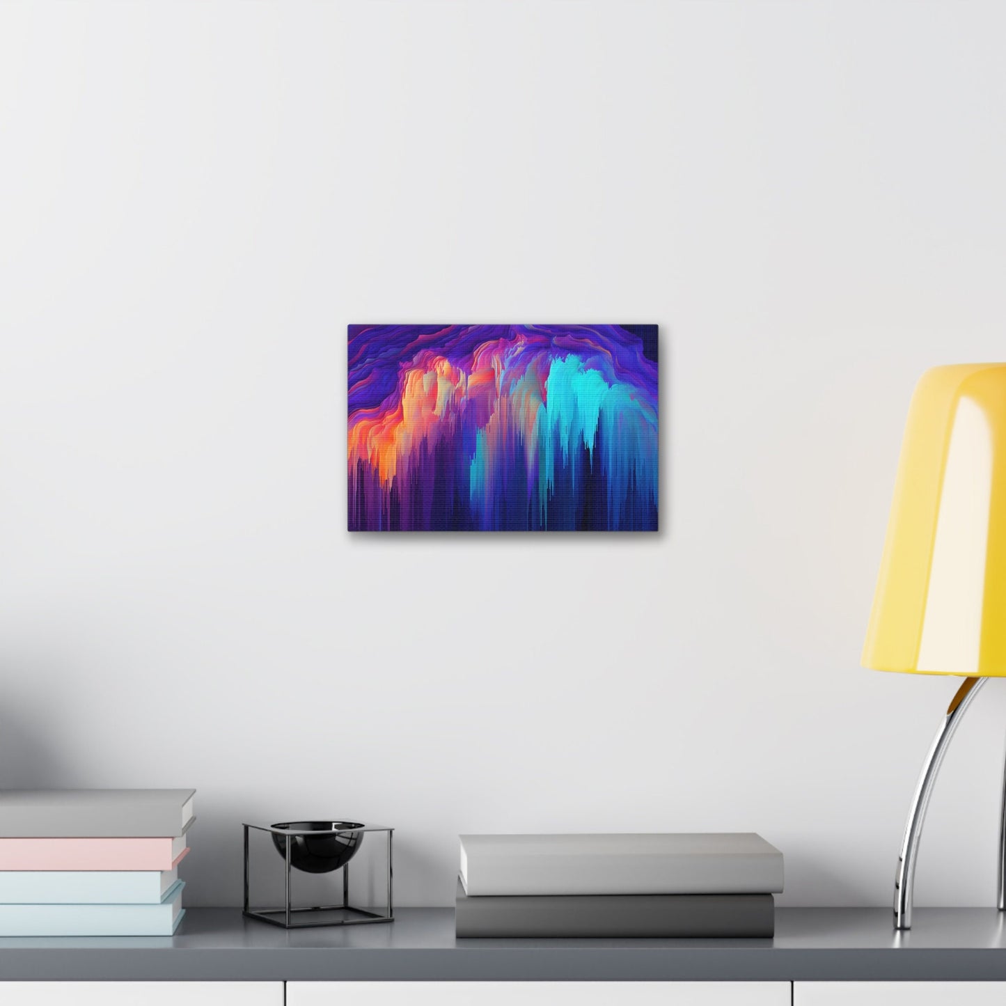 Unique College Dorm, Home or Apartment Wall Art | Teal, Purple, and Orange Pixel Drift Art. Ai generated.