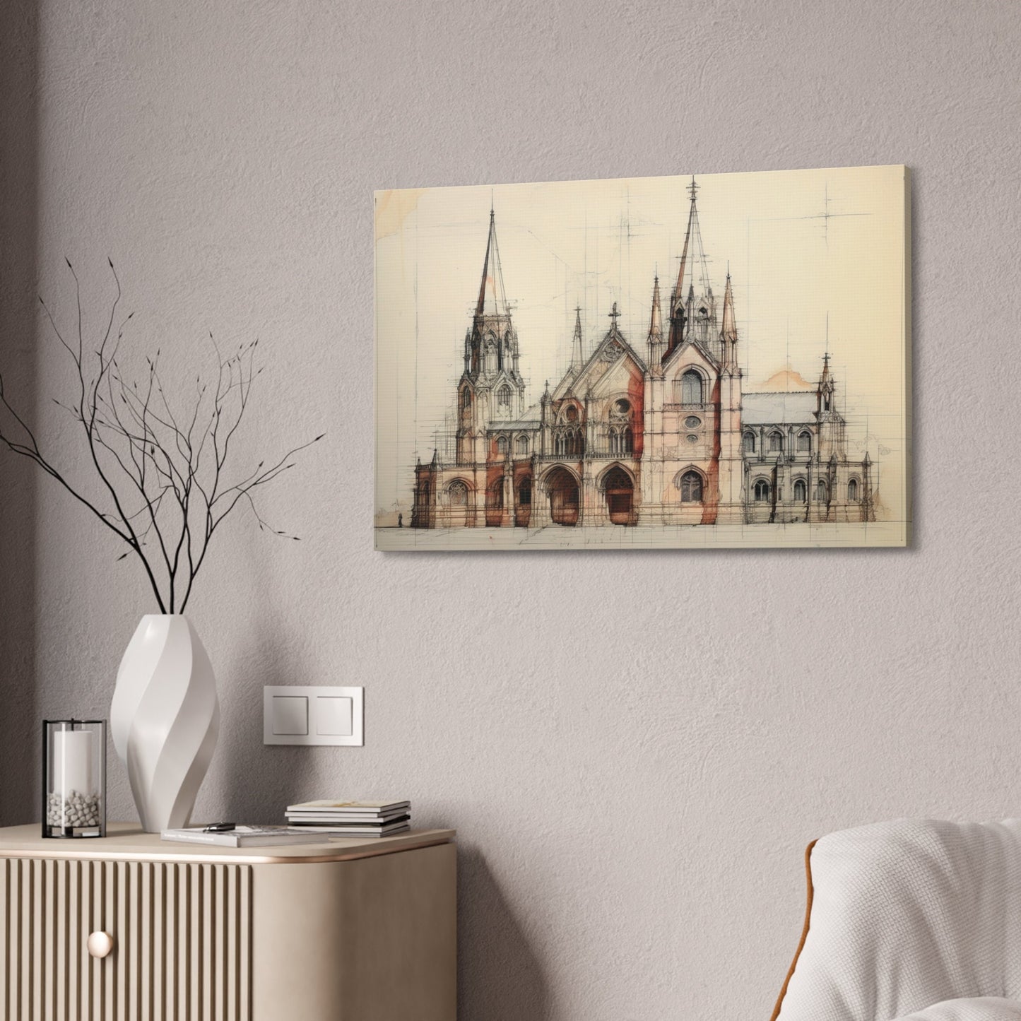 Architectural Drawing of a Church no.2 on weathered canvas | Ai Wall Art for Personal room or Office