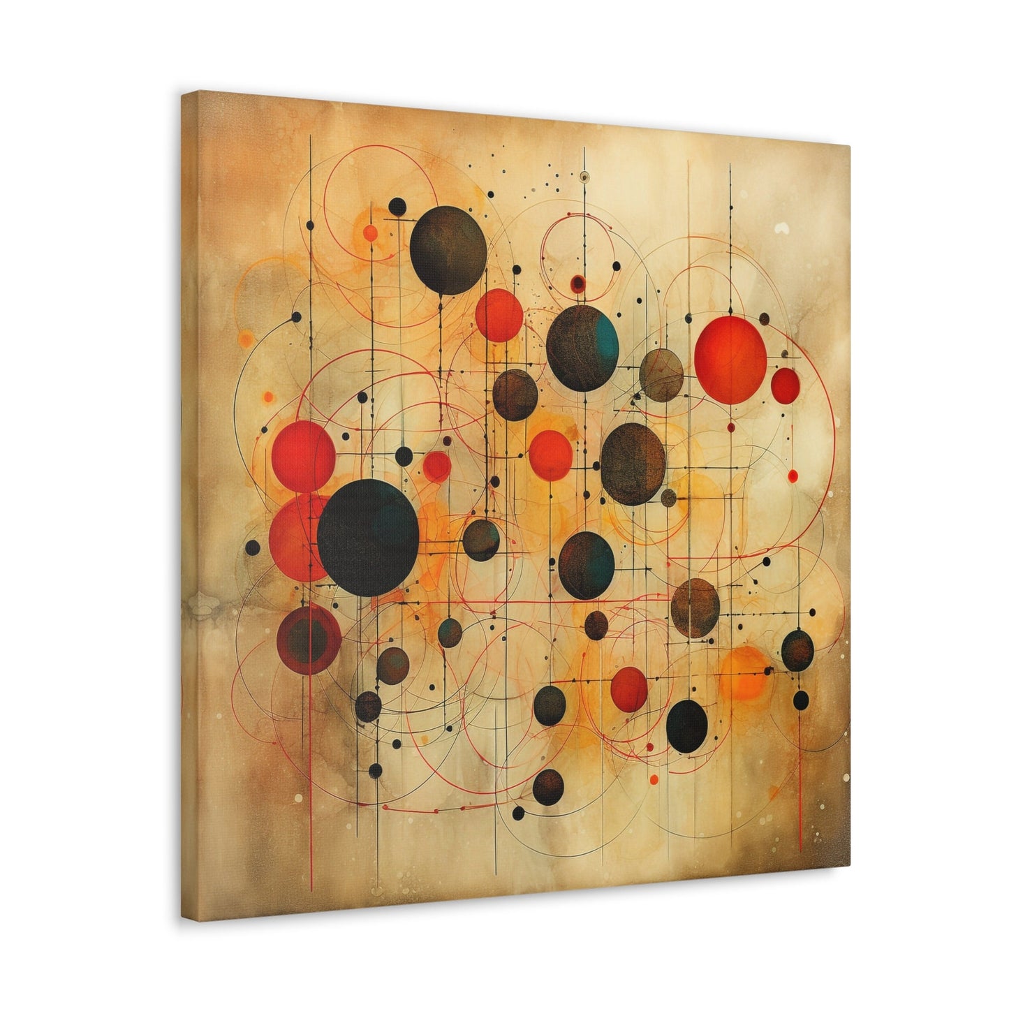 Amazing Wall Art for your Home, Apartment or Dorm Room.  Abstract Art, Circles & Worn papyrus. Modern Geometric Red and Black, Home Decor.