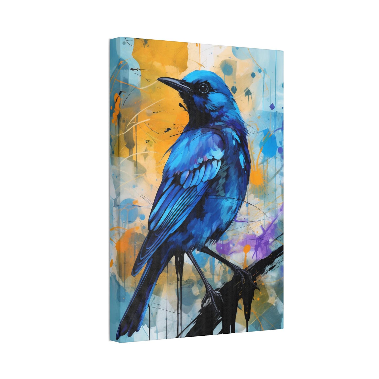 Canvas Stretched Wall Art, Blue Bird on Colorful Abstract Background, Art Print, Home Decor, Gallery Wrapped Canvas, Bird Lover Gift