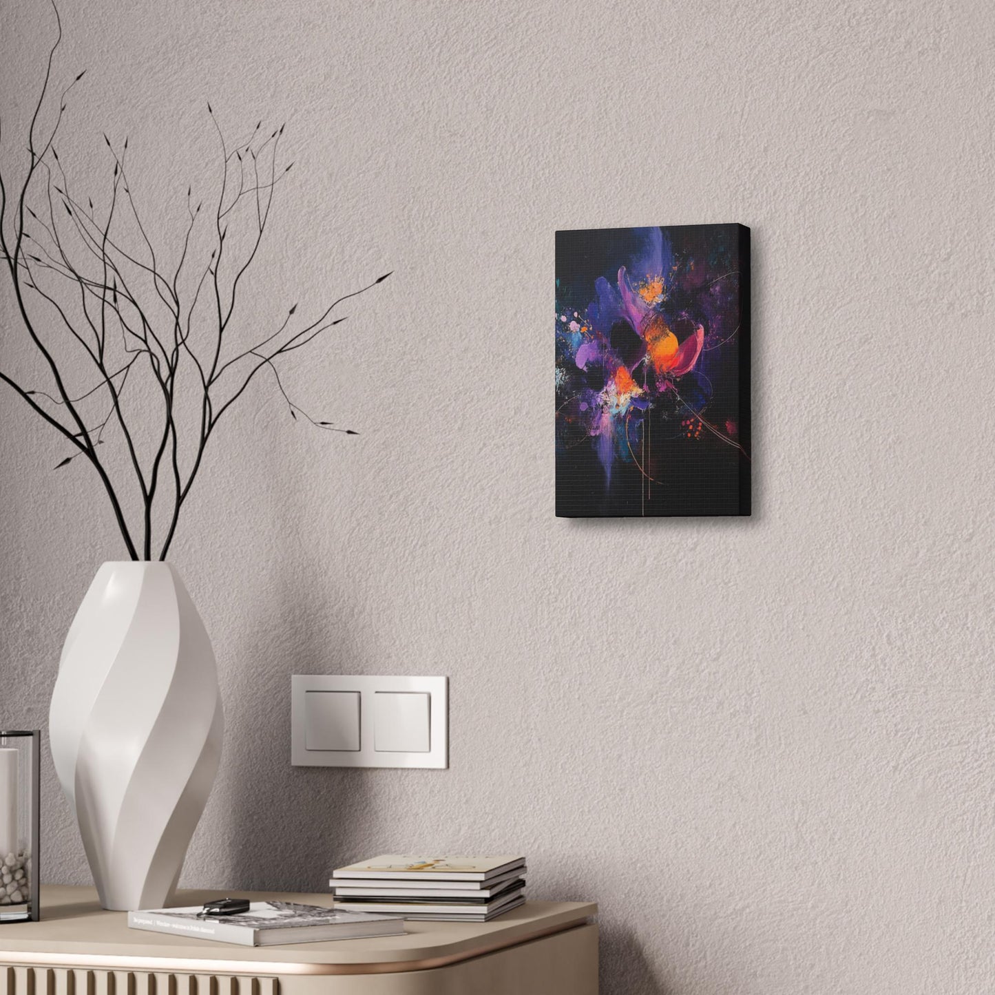 Canvas Stretched, Abstract Painting Purple Red Blue Orange Flower Print, Wall Art Decor, Home Office Decor, Floral Art Gift, Flower Painting