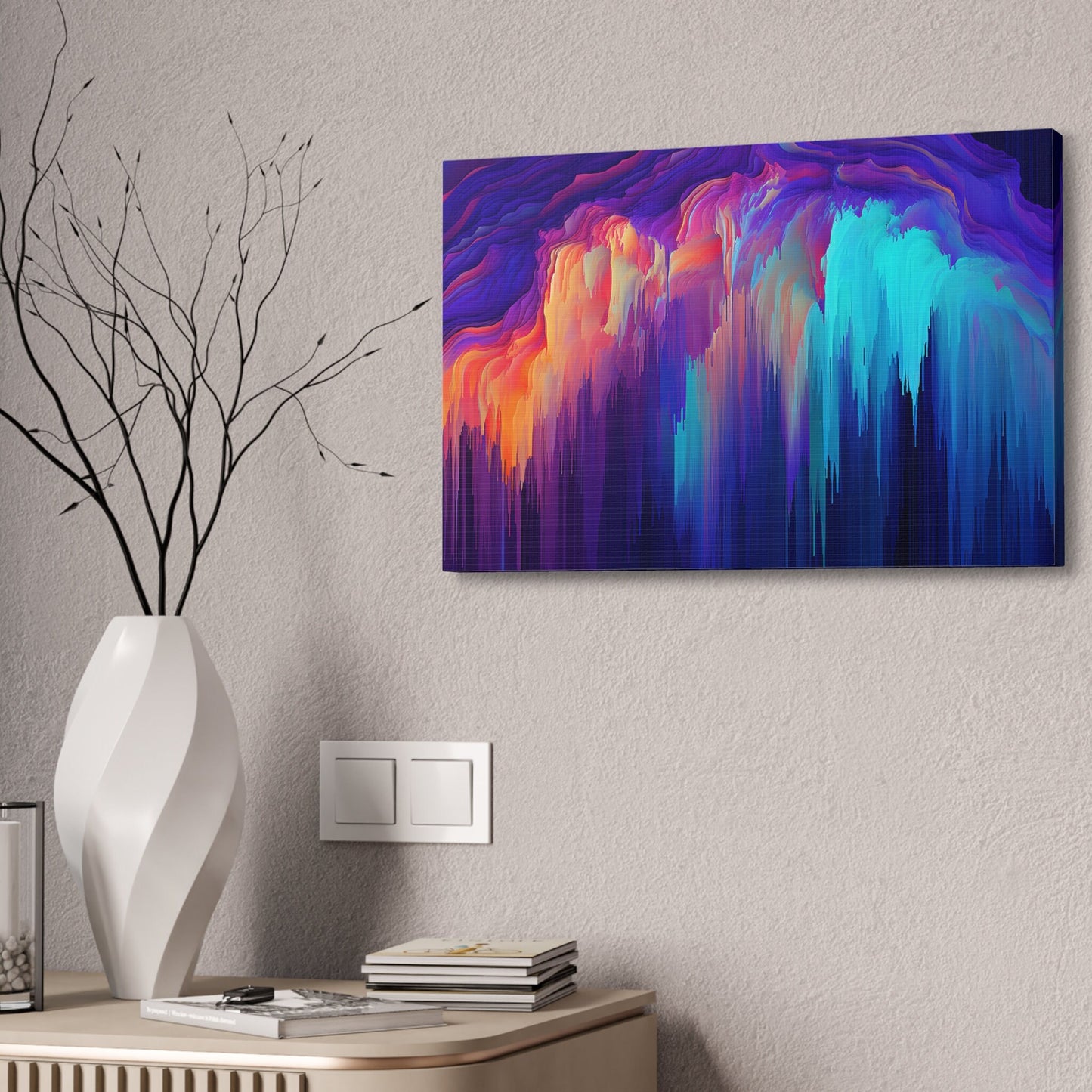 Unique College Dorm, Home or Apartment Wall Art | Teal, Purple, and Orange Pixel Drift Art. Ai generated.