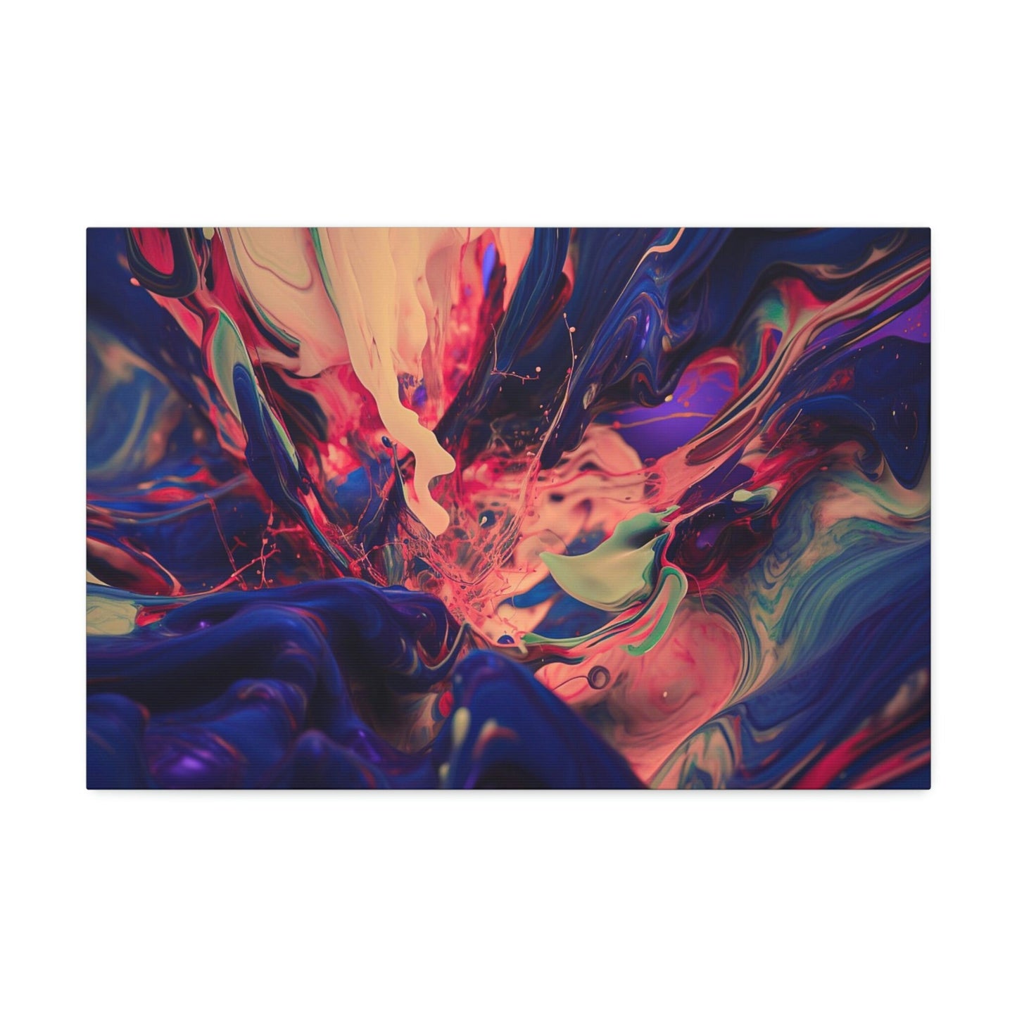 Purple Paint Tsunami: Ai Wall Art Print with purple, pink, peach, gray and blue shades. Similar to acrylic pouring technique, 3D style.