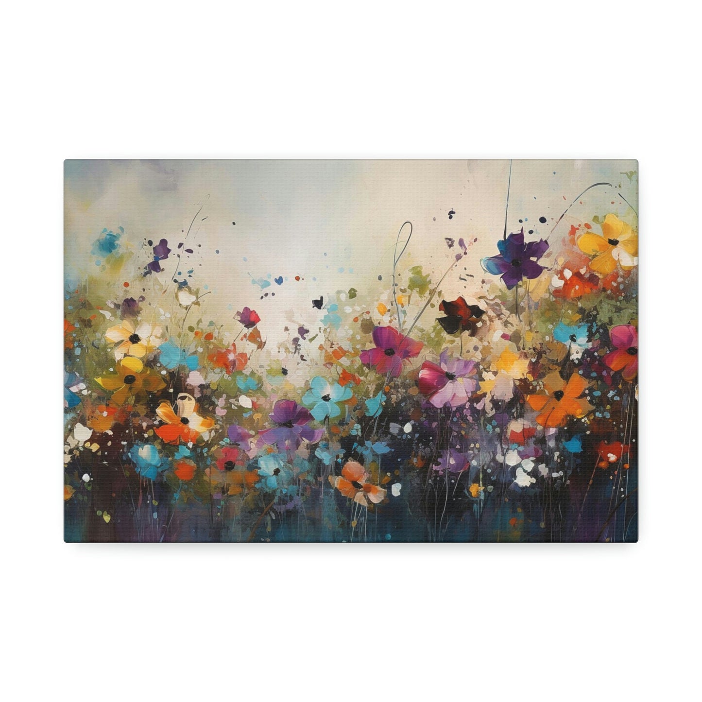 Wildflowers in a meadow. Ai Generated, brightly colored Impressionist style painting Print with dripping paint effects