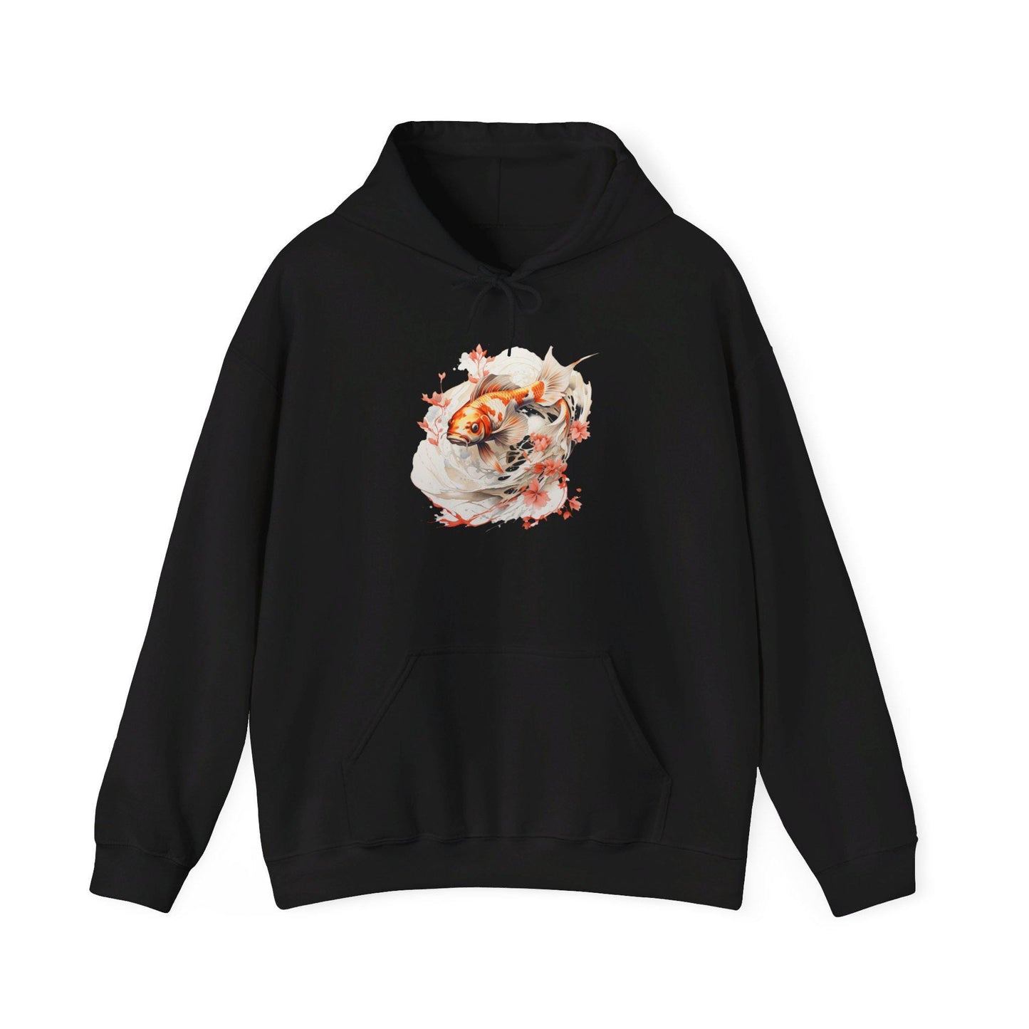 Unisex Heavy Blend™ Hooded Sweatshirt: Koi Fish Hoodie with Floral Design | Cozy Unisex Sweatshirt | Japanese Inspired Apparel
