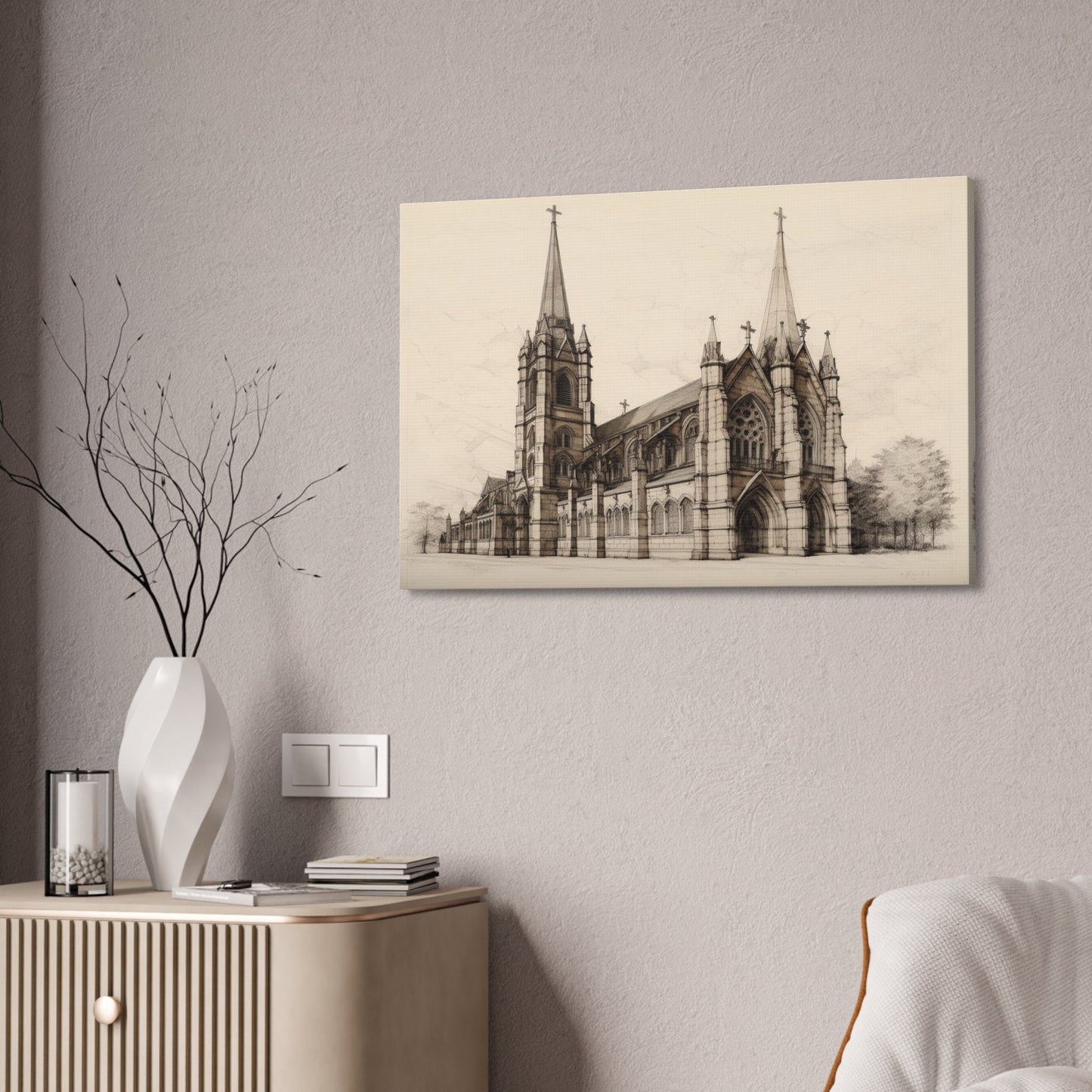 Architectural Drawing of a Church no.3 on weathered canvas | Ai Wall Art for Personal room or Office