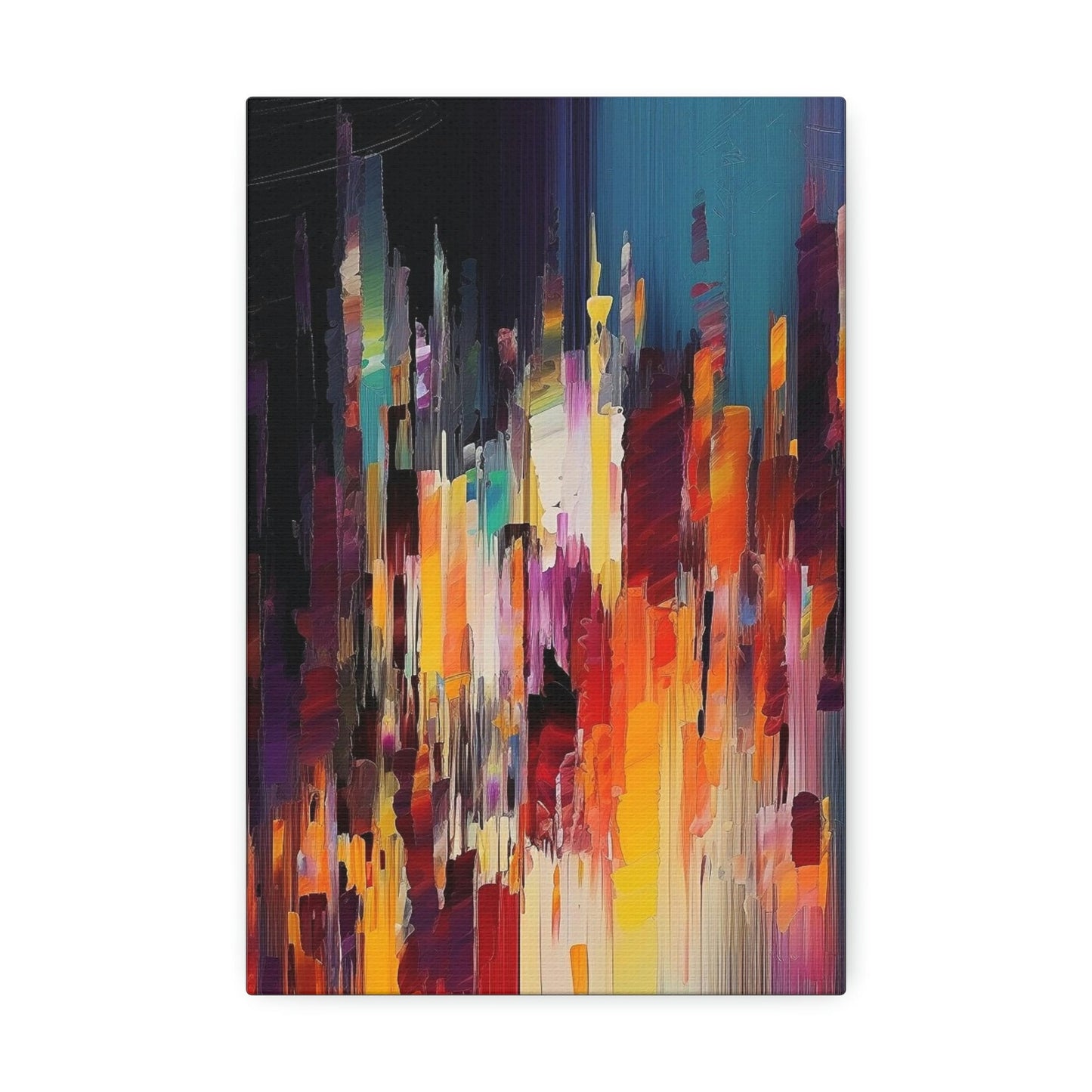 Rainbow Pixel Drip Abstract Painting Print. Ai digital oil painting print meant to resemble a cross between abstract style and pixel art.