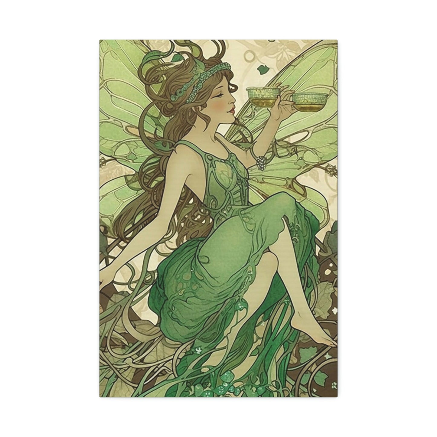 Absinthe Green Fairy Art Nouveau Style Print: AI generated version of the classic art nouveau liquor posters.