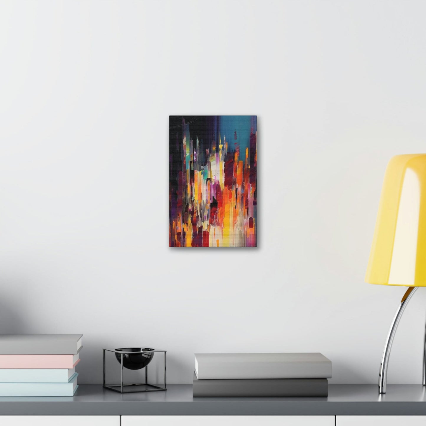 Rainbow Pixel Drip Abstract Painting Print. Ai digital oil painting print meant to resemble a cross between abstract style and pixel art.