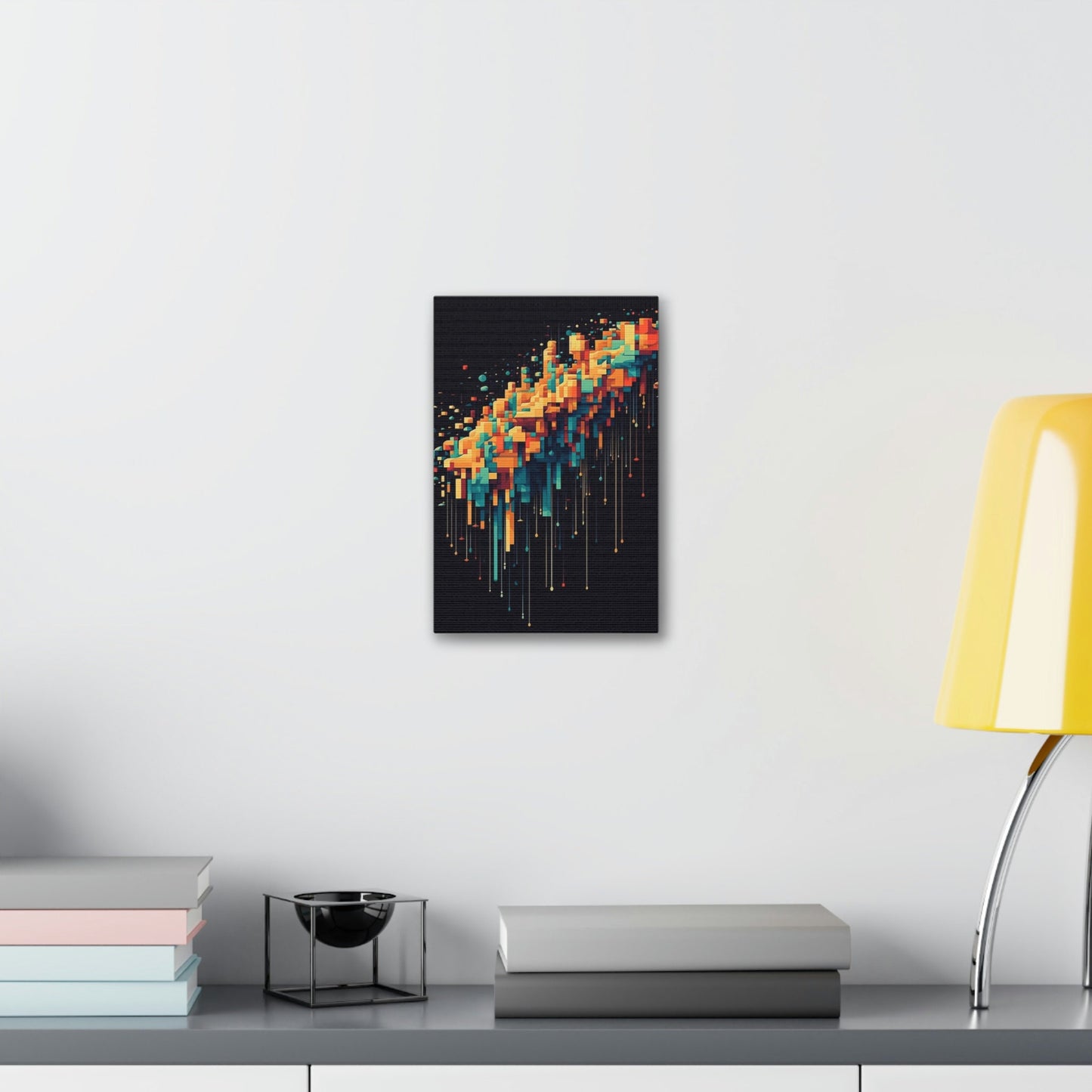 Pixel Drip: AI generated art crossing pixel art mixed with paint pouring techniques. Multicolored wall art.
