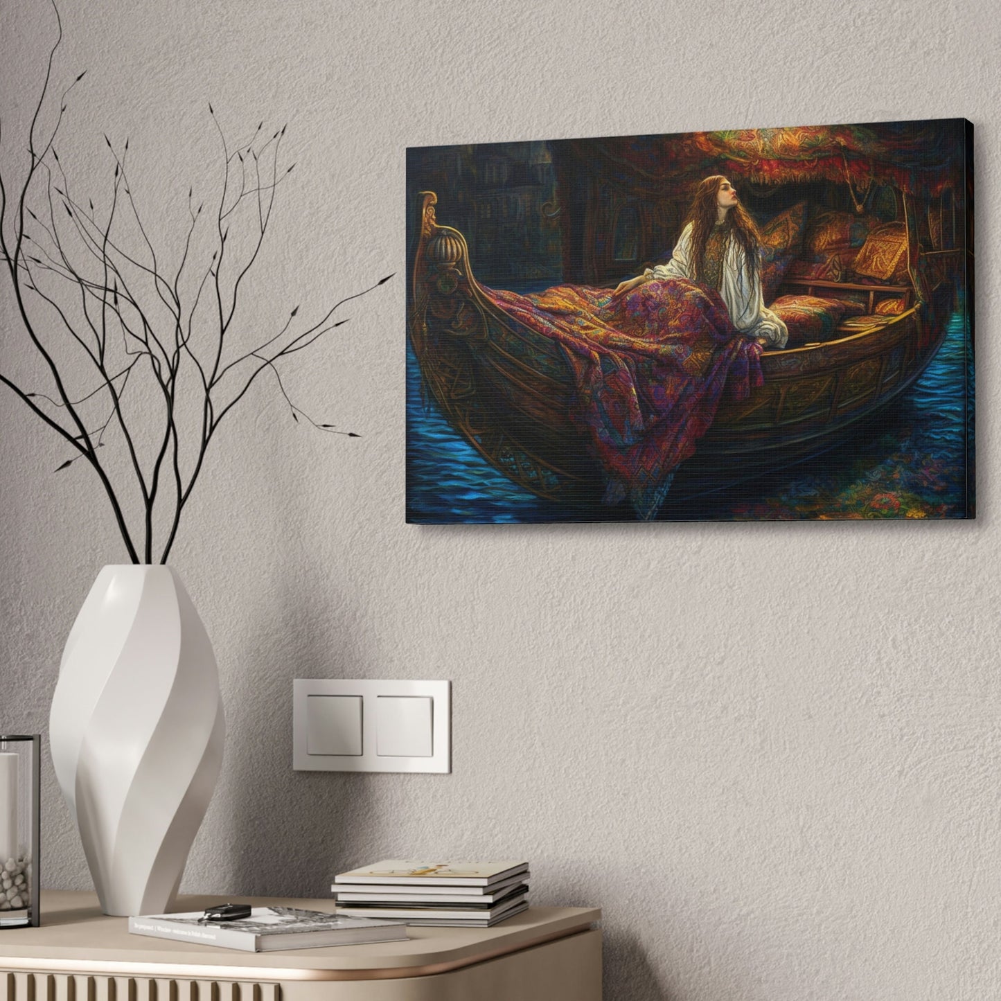 Unique wall art for college apartments or new homes | Reimagined Representation of The Lady Of Shallot by John William Waterhouse