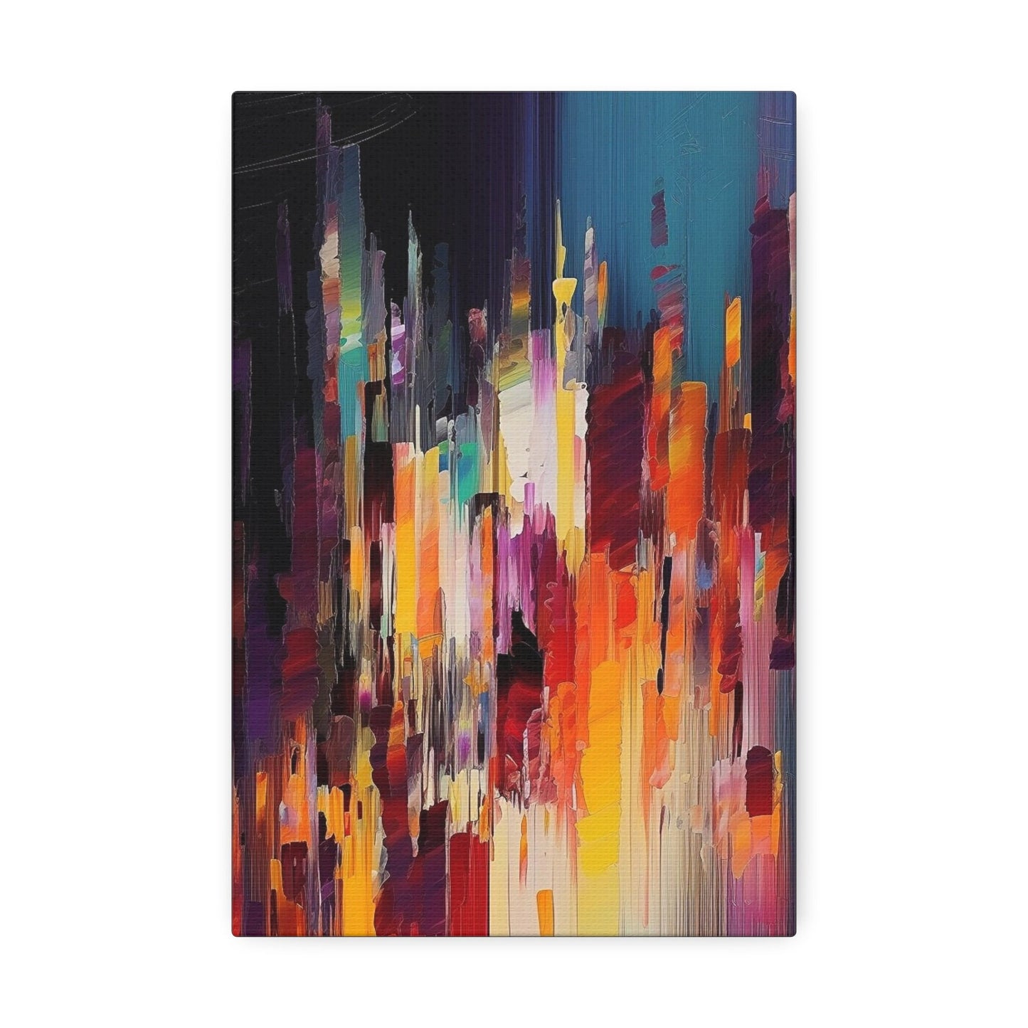 Rainbow Pixel Drip Abstract Painting Print.  Ai digital oil painting print meant to resemble a cross between abstract style and pixel art.