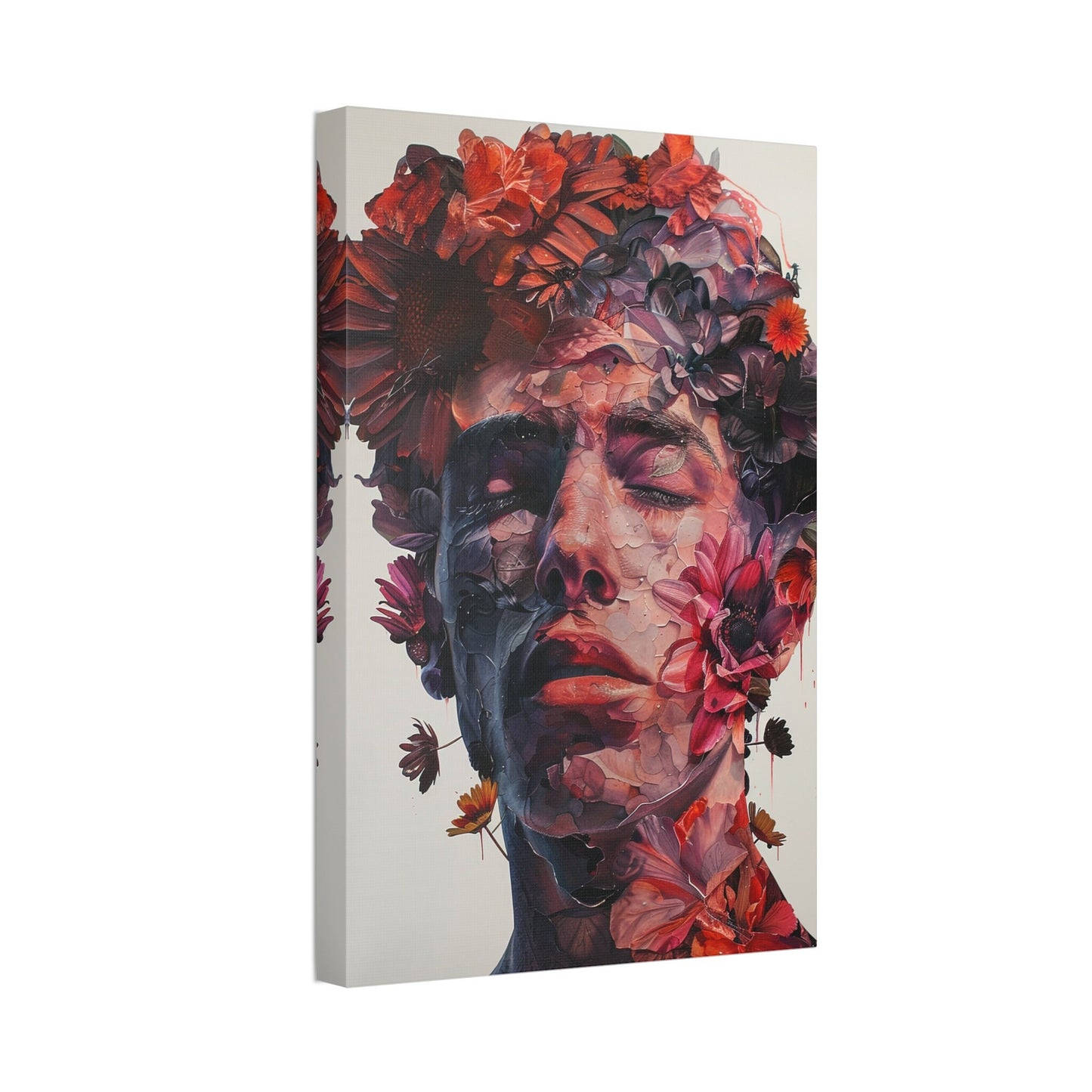 Oil Painted Flower Boy. Unique Wall Art for your Home, Apartment, Dorm Room. Folk Art Inspired Home Decor. Collage Style.Thought Provoking.