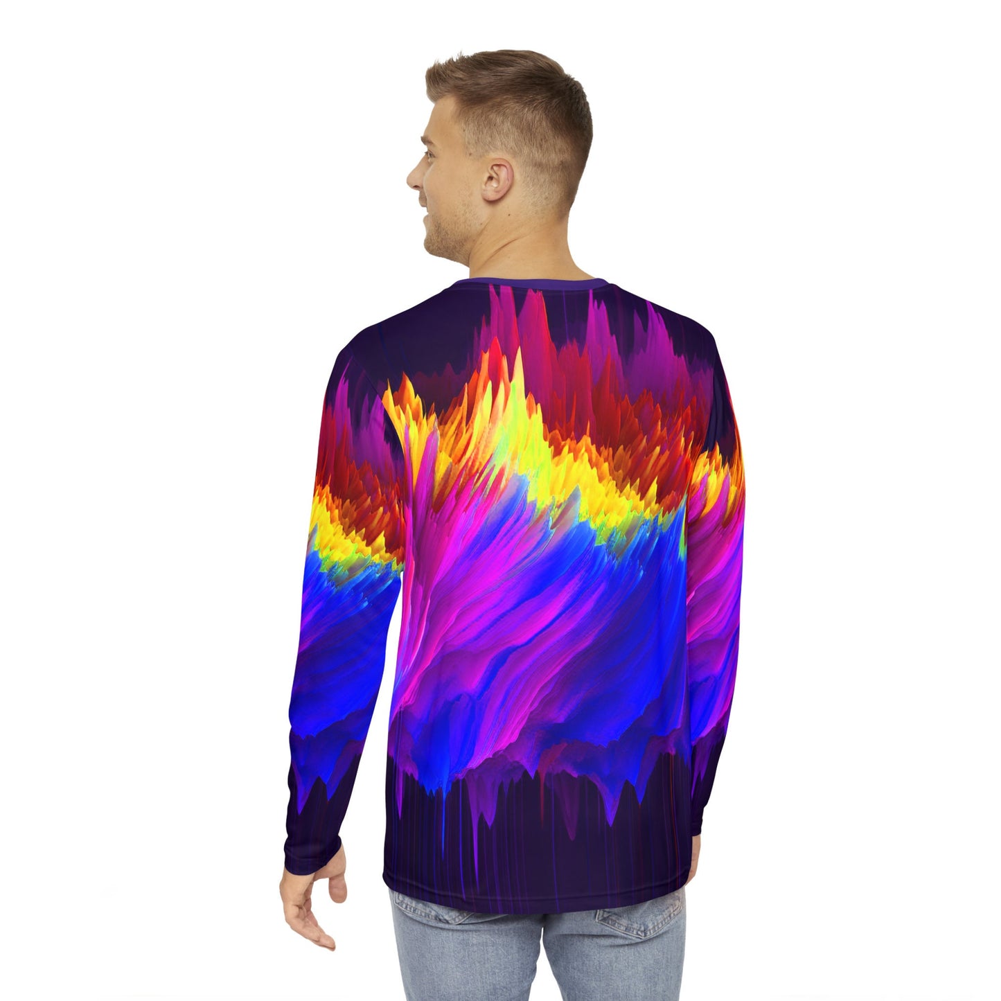 Perfect Party Guy gift. Bright and Uniquely designed Men's Long Sleeve Shirt. Sure to make you stand out in a crowd. Sweet pixel drift art.
