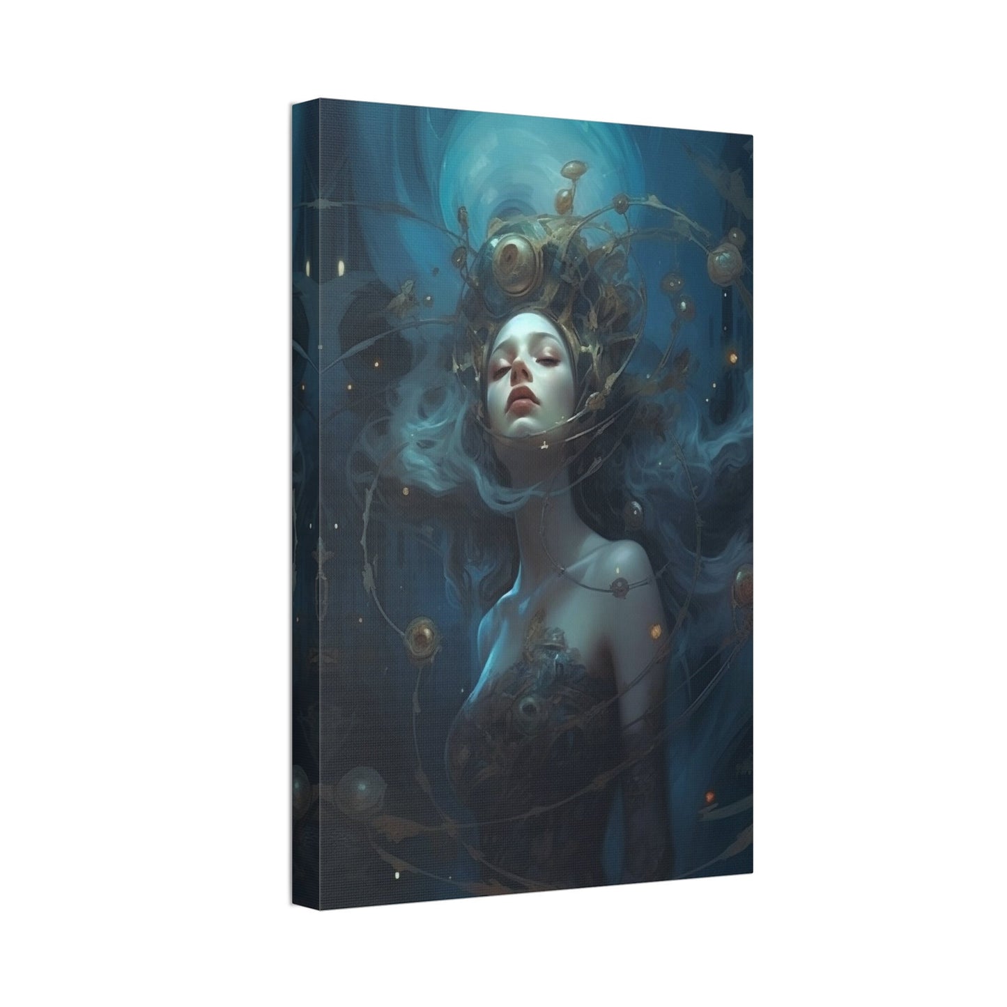 Unique College Dorm or New Apartment Wall Art | Dreamy picture of a girl who is one with the universe. Ai generated digital painting.