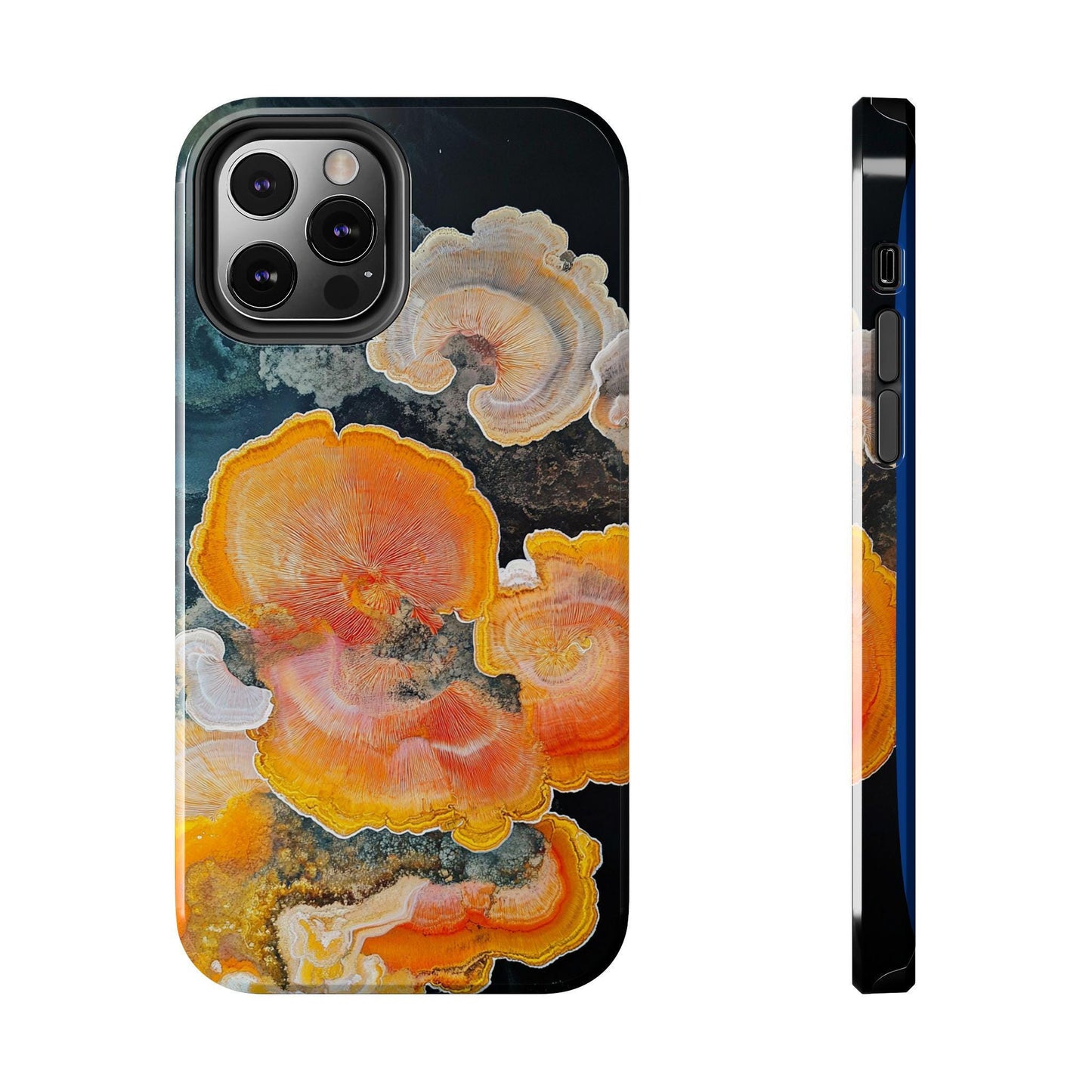 Abstract Fungal Inspired Phone Cases, Tough Samsung iPhone Cover, Yellow Blue Orange Art Design