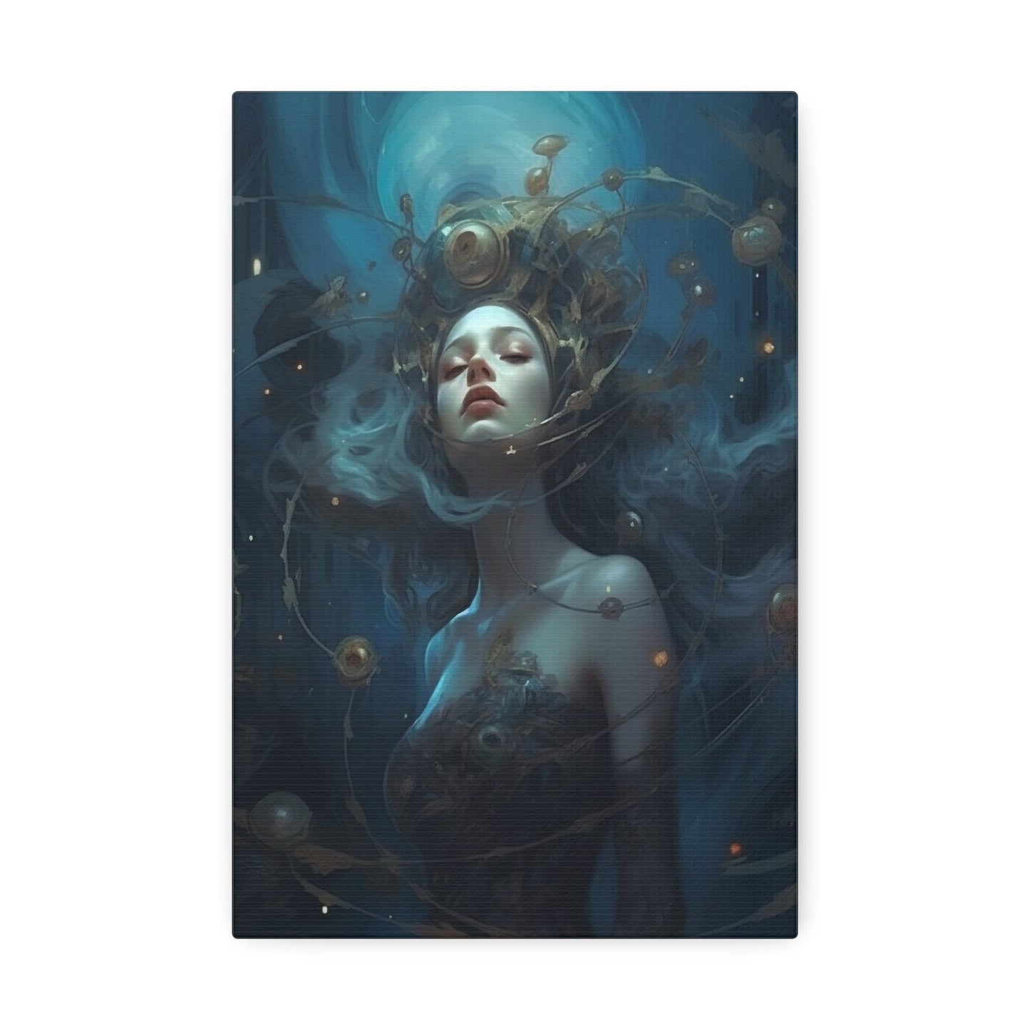Unique College Dorm or New Apartment Wall Art | Dreamy picture of a girl who is one with the universe. Ai generated digital painting.