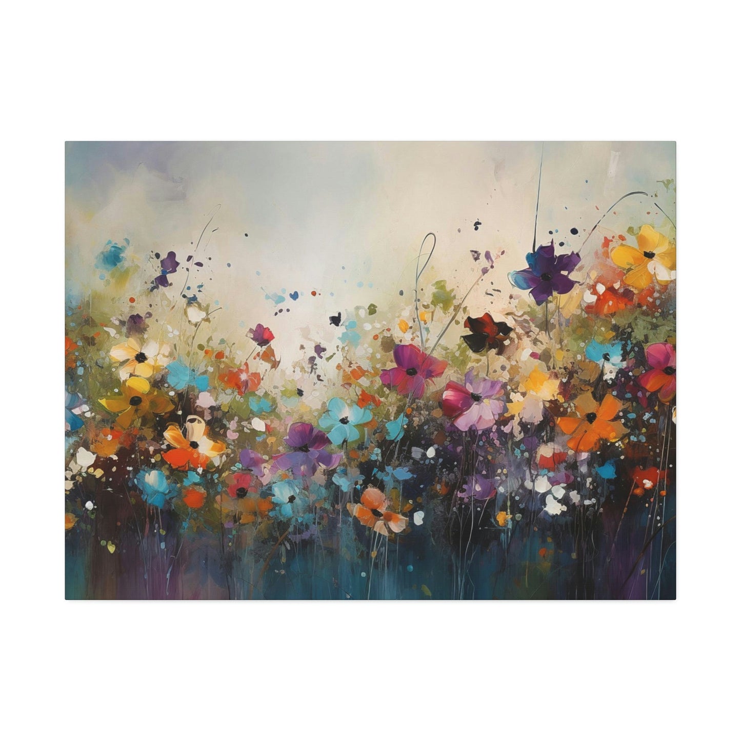 Wildflowers in a meadow. Ai Generated, brightly colored Impressionist style painting Print with dripping paint effects