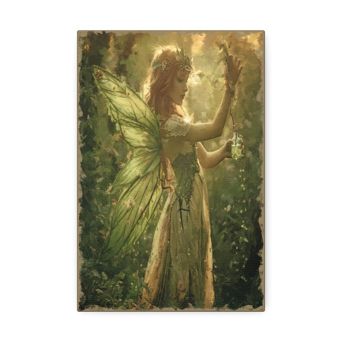 Enchanting Green Fairy Wall Art - Mystical Woodland Fairy Print - Fantasy Art for Home Decor. Made in style of art nouveau absinthe poster