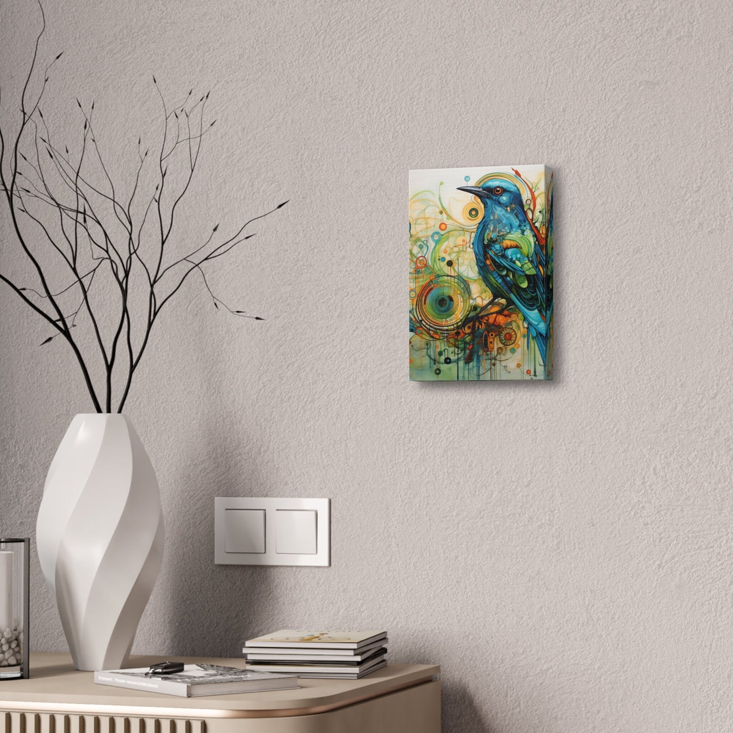 Unique College Dorm or New Apartment Wall Art | Abstract print of a Blue and Green Bird. Ai generated digital painting.